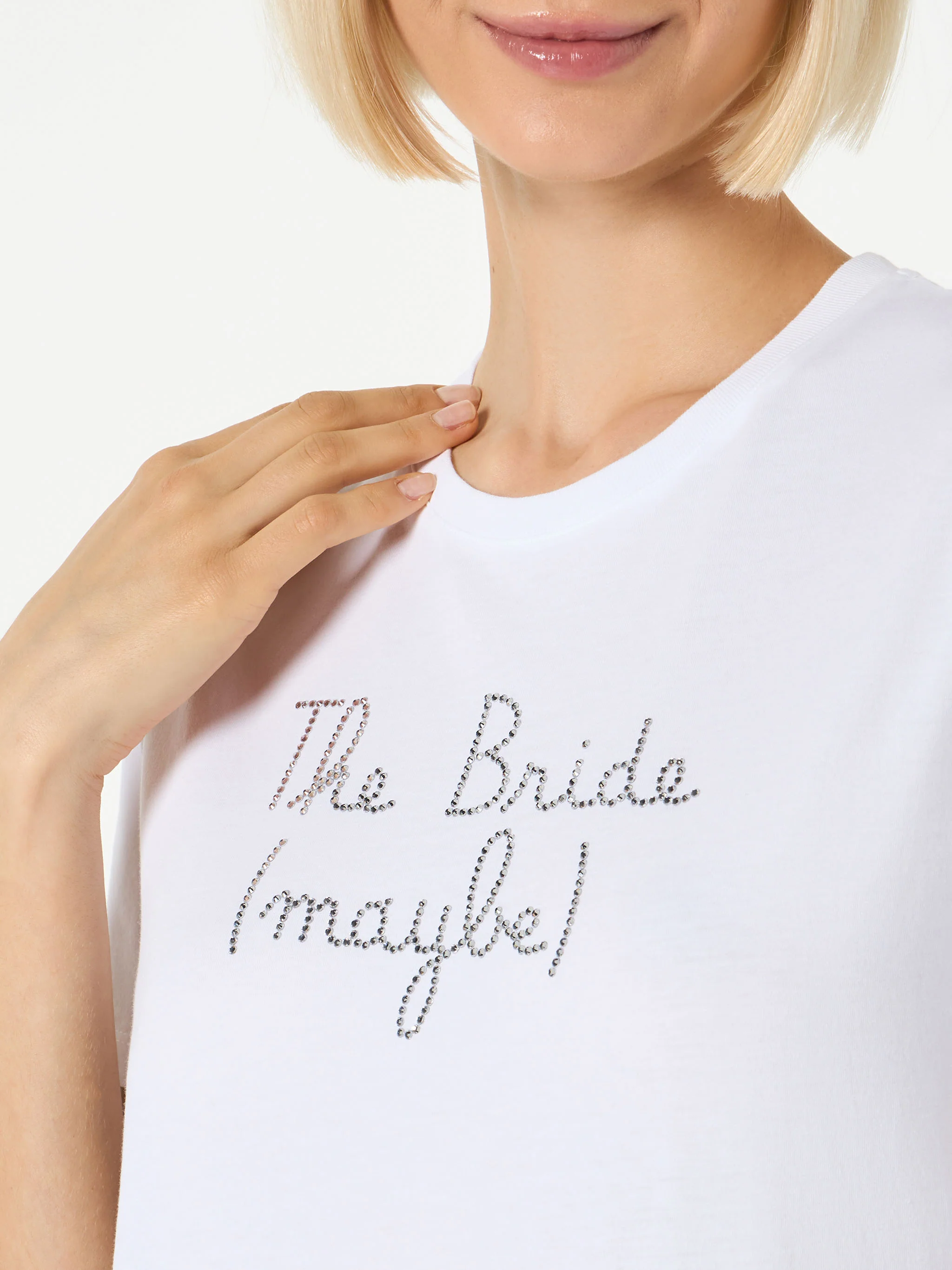 Emilie white t-shirt with Bride Maybe rhinestone embroidery - Image 2