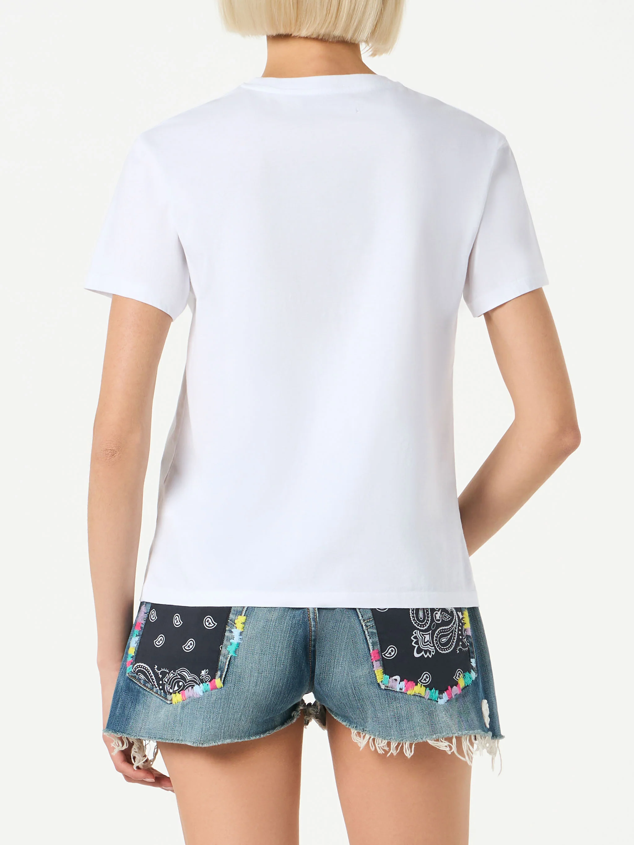 Emilie white t-shirt with Bride Maybe rhinestone embroidery - Image 3