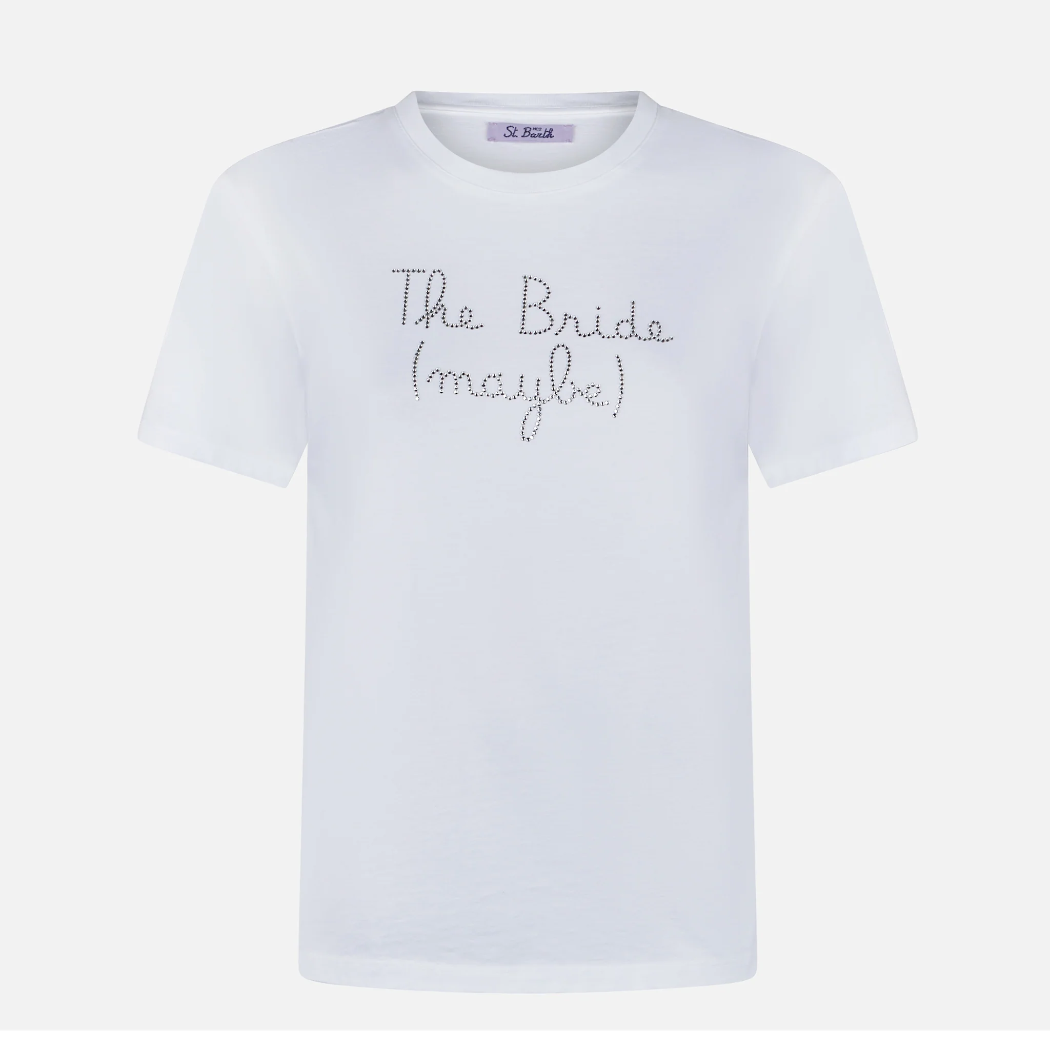 Emilie white t-shirt with Bride Maybe rhinestone embroidery - Image 4
