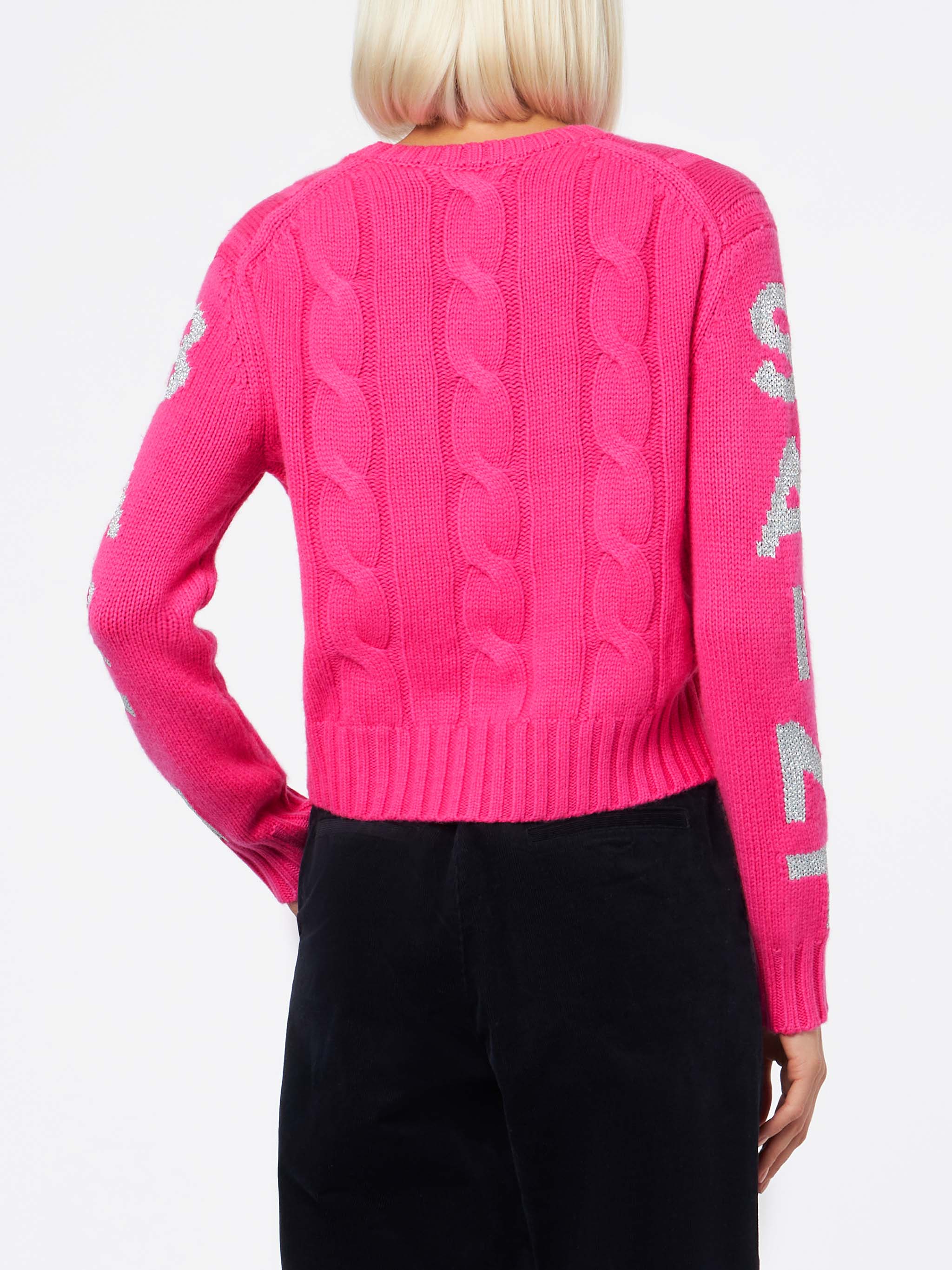 Fluo pink Malmo braided sweater with lurex jacquard - Image 2