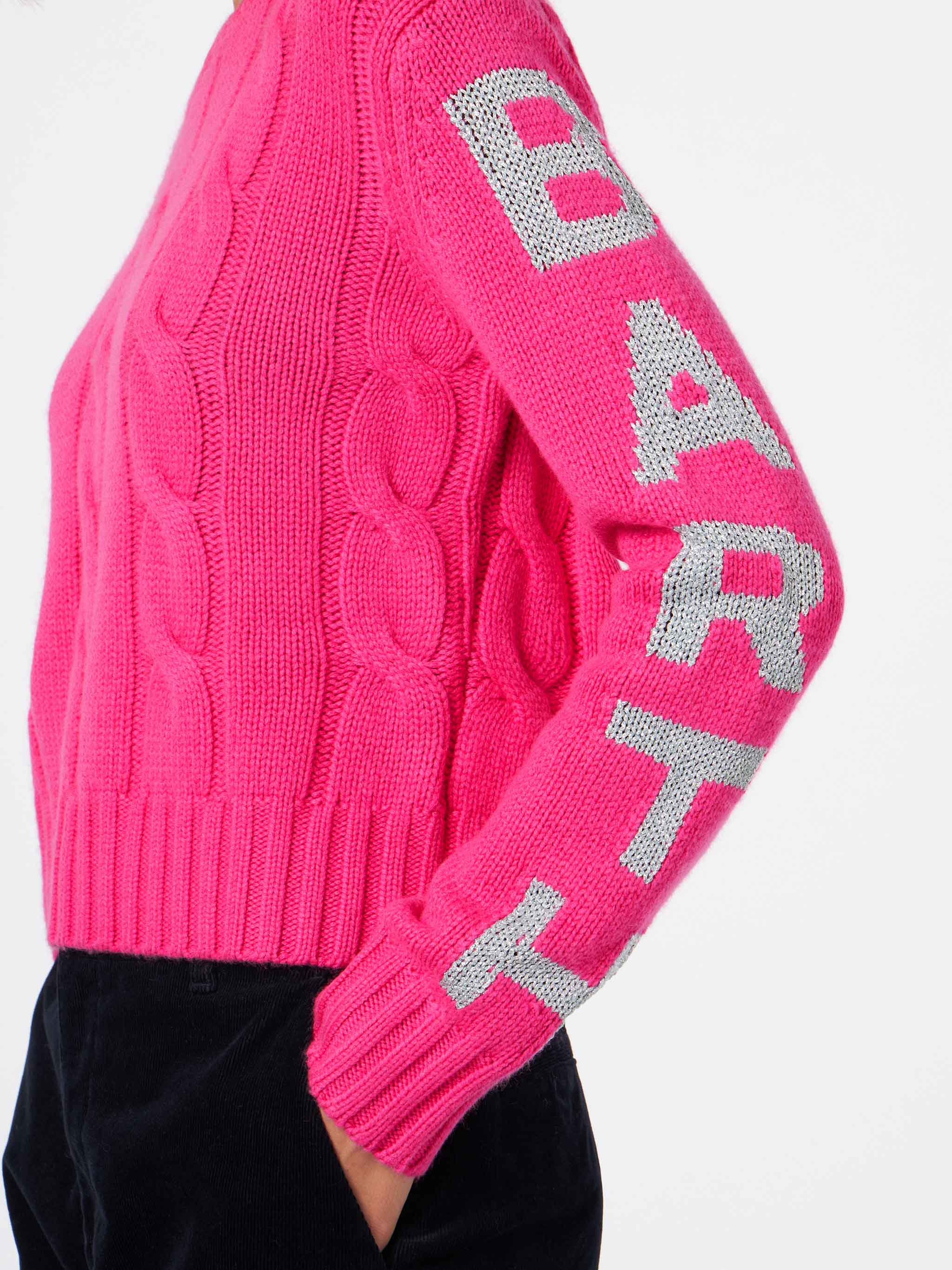 Fluo pink Malmo braided sweater with lurex jacquard - Image 3