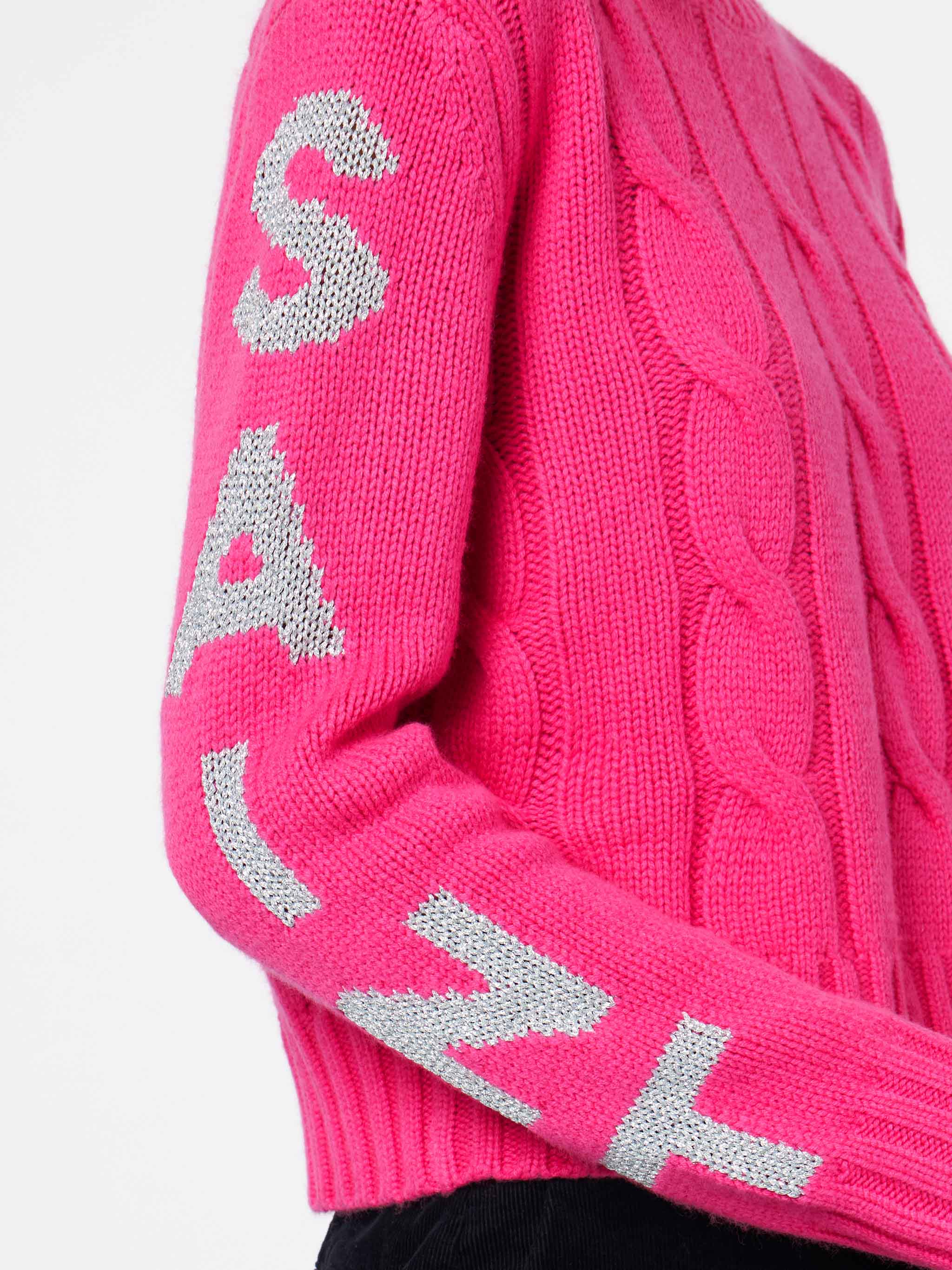 Fluo pink Malmo braided sweater with lurex jacquard - Image 4