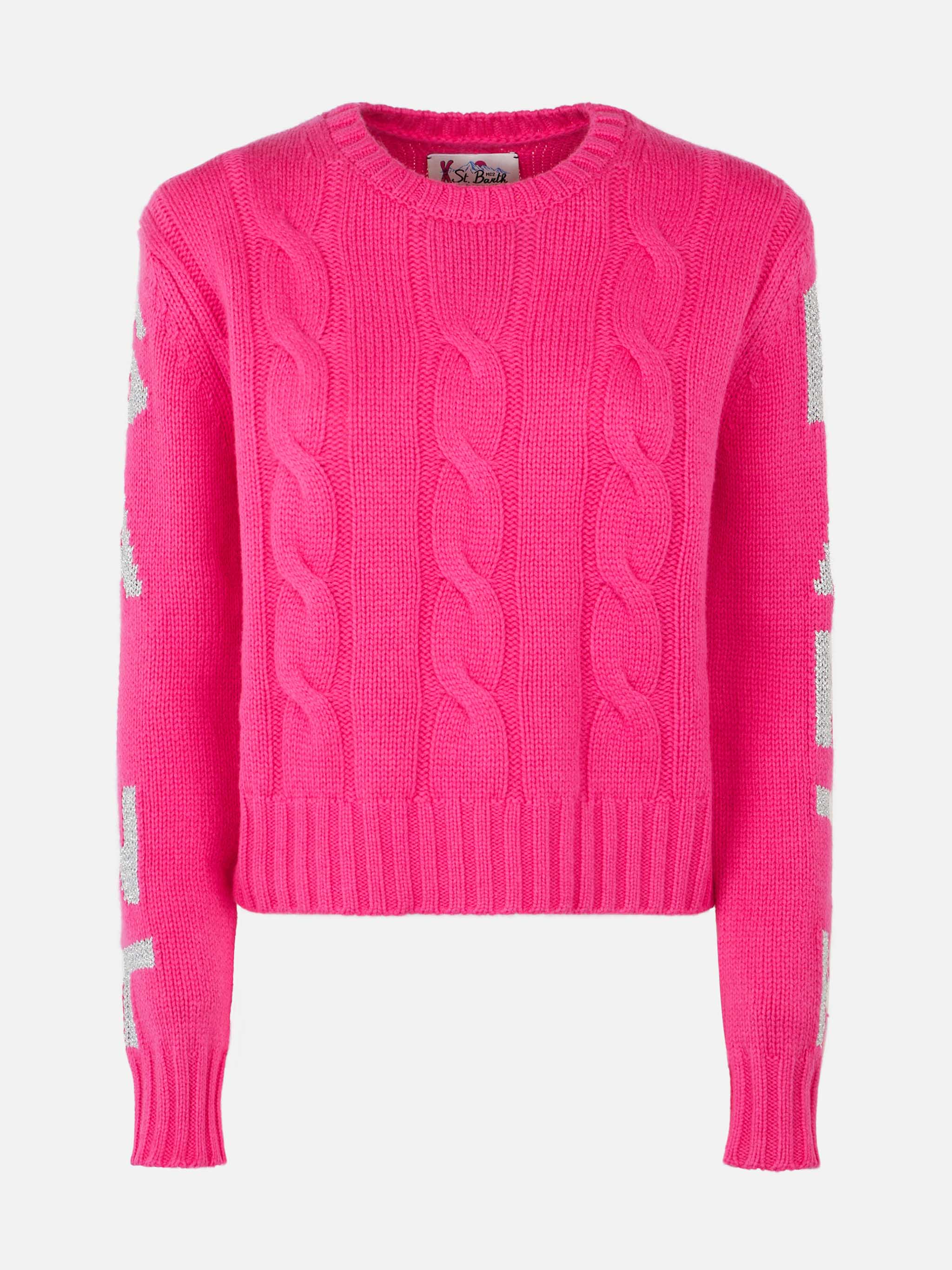 Fluo pink Malmo braided sweater with lurex jacquard - Image 5