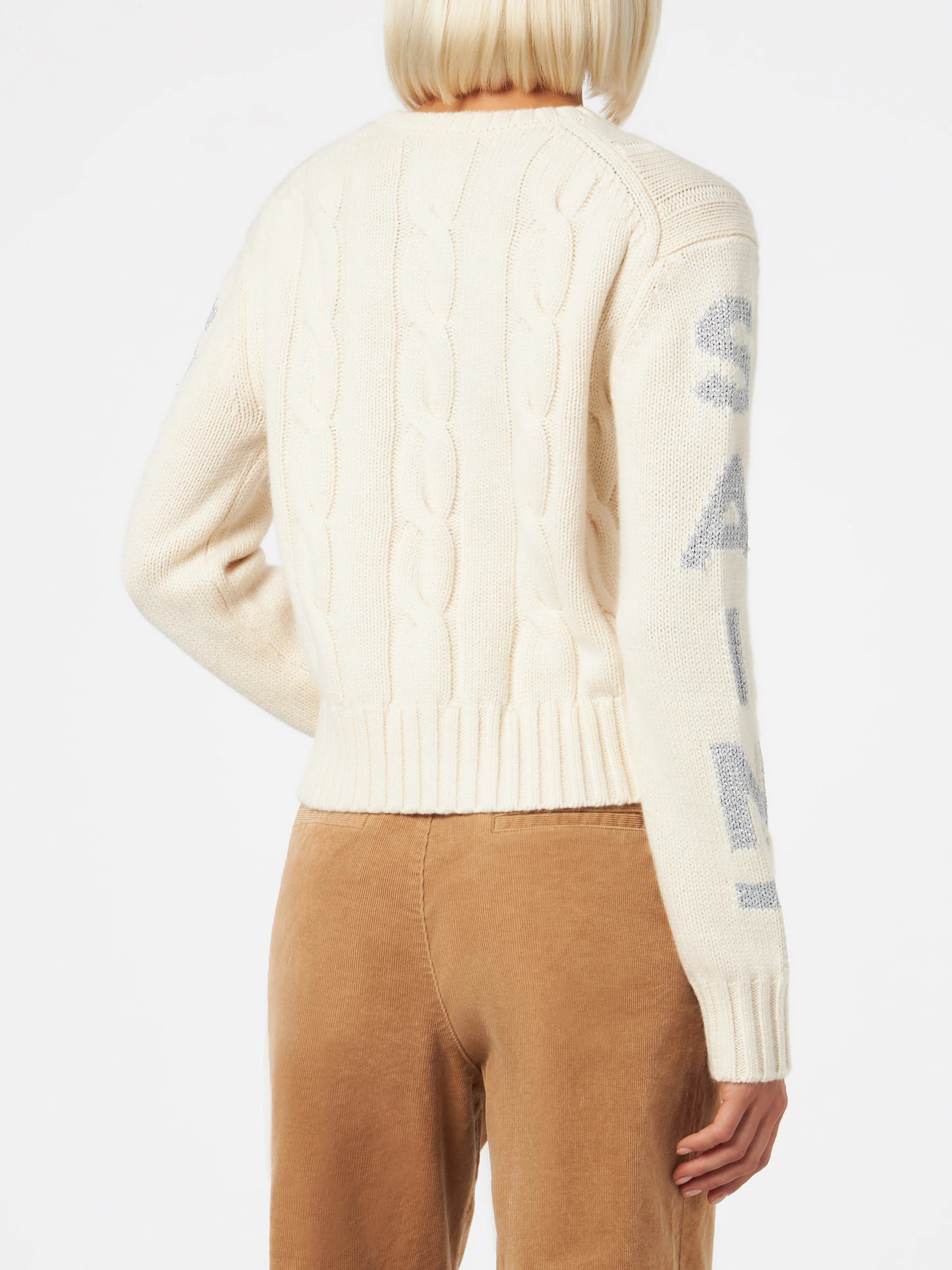 Malmo white braided crewneck sweater with lurex details - Image 2