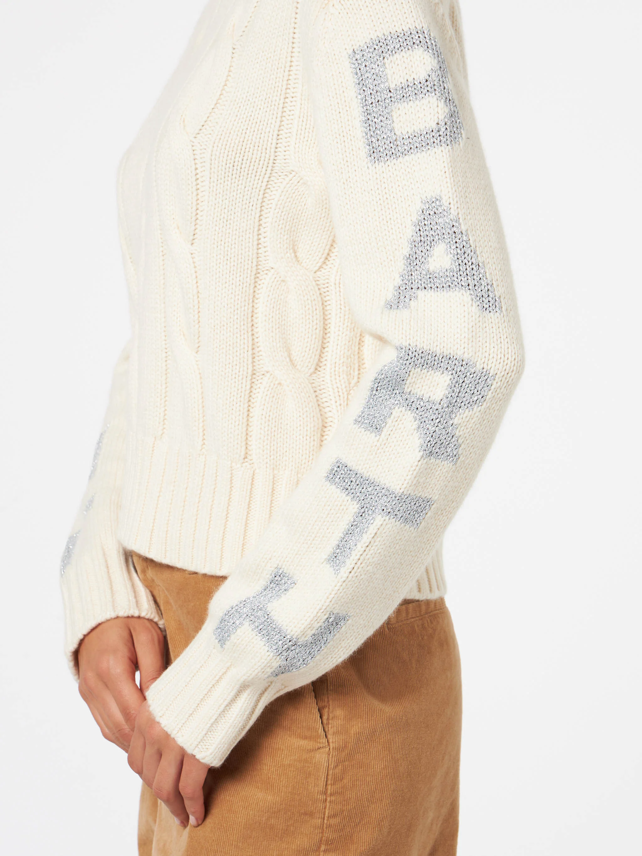 Malmo white braided crewneck sweater with lurex details - Image 3