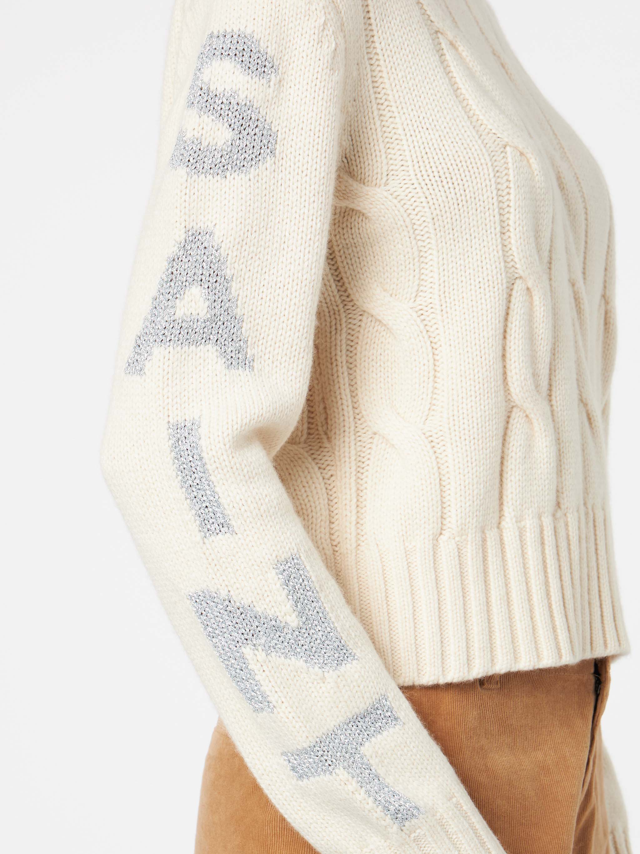 Malmo white braided crewneck sweater with lurex details - Image 4