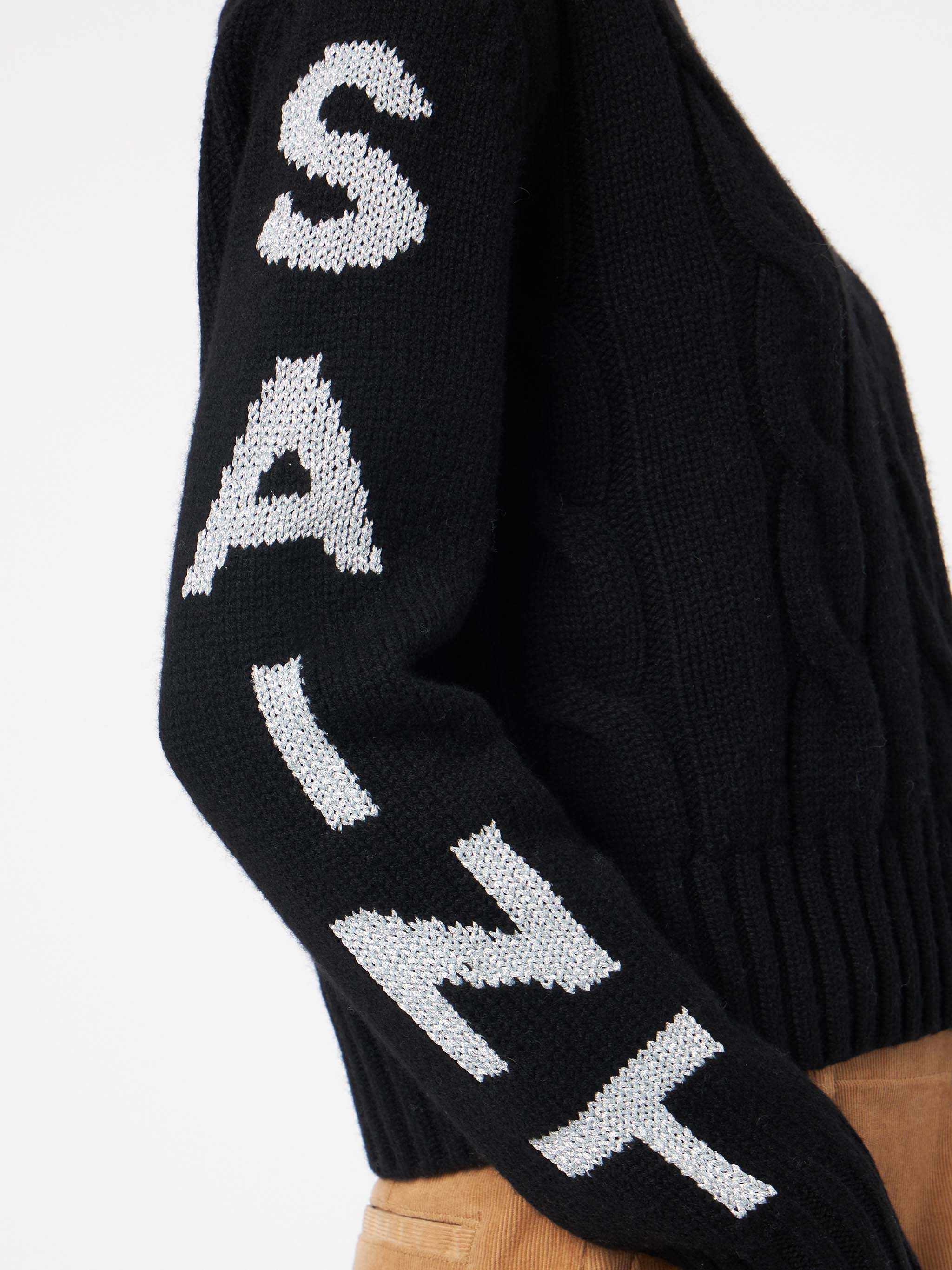 Malmo black cable knit sweater with lurex logo - Image 3