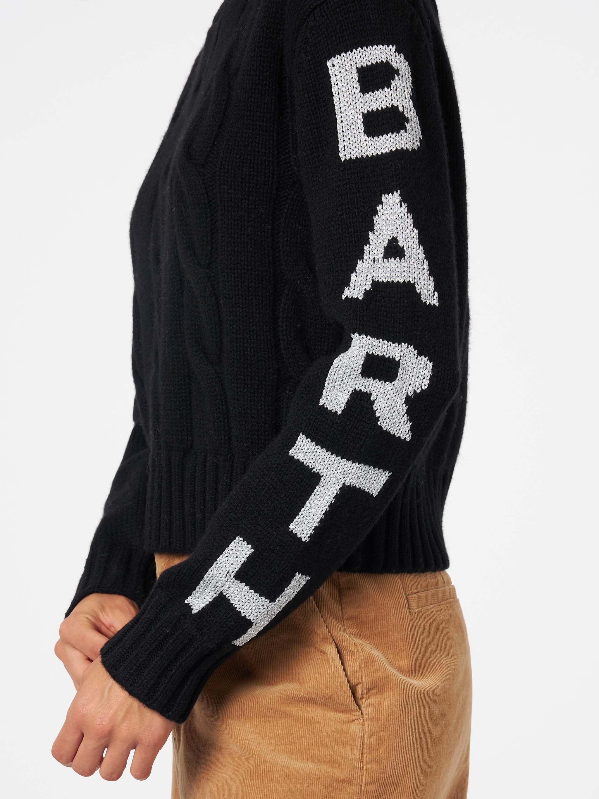 Malmo black cable knit sweater with lurex logo - Image 4