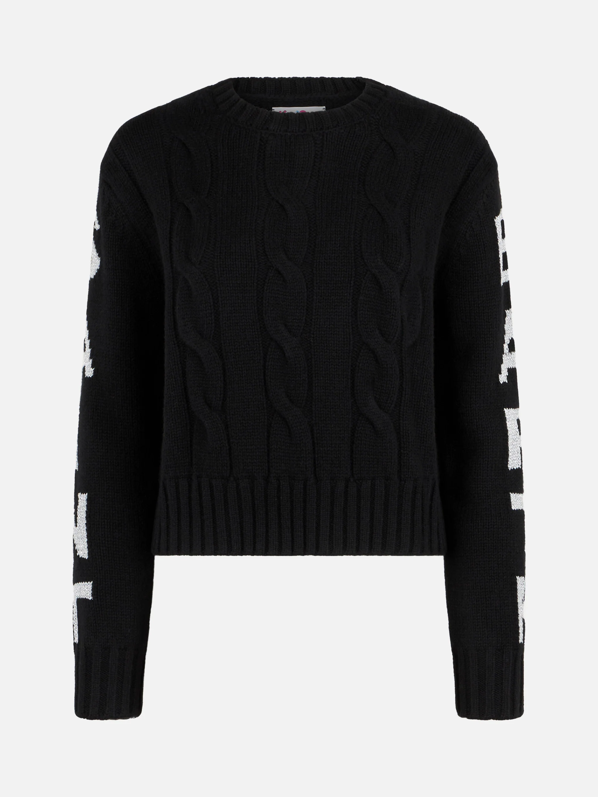 Malmo black cable knit sweater with lurex logo - Image 5