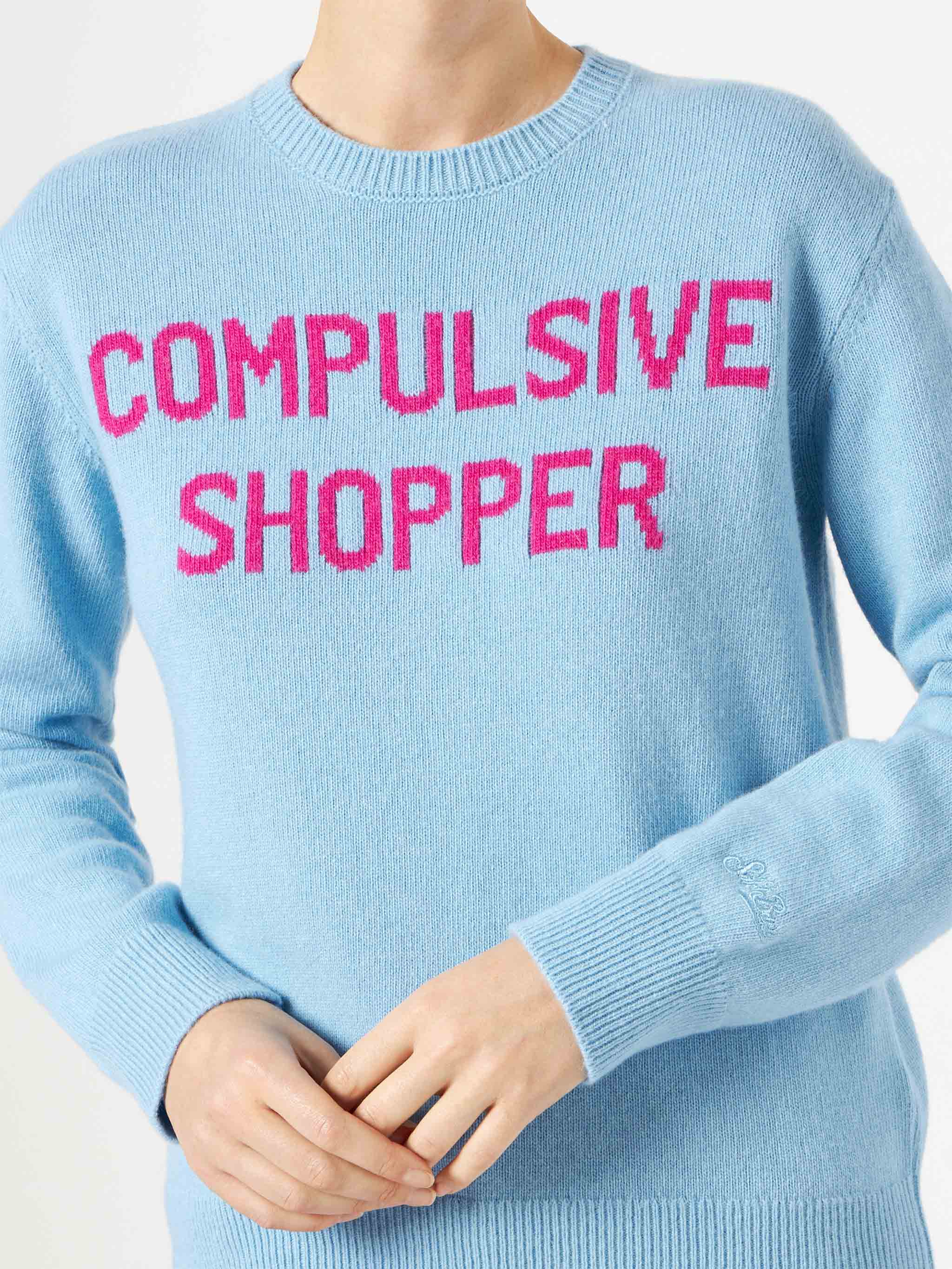 New Queen light blue sweater with Compulsive Shopper jacquard - Image 2