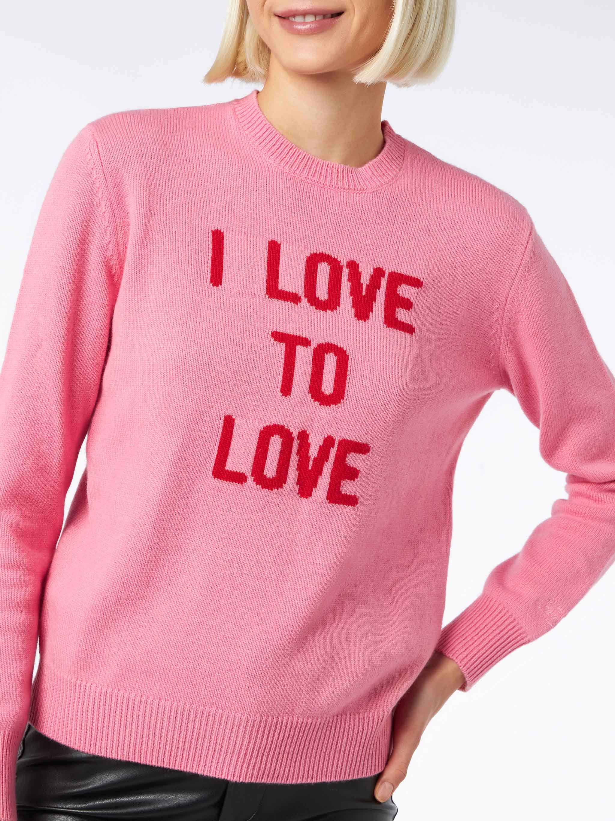 Crewneck pink sweater I love to Love jacquard - Image 2