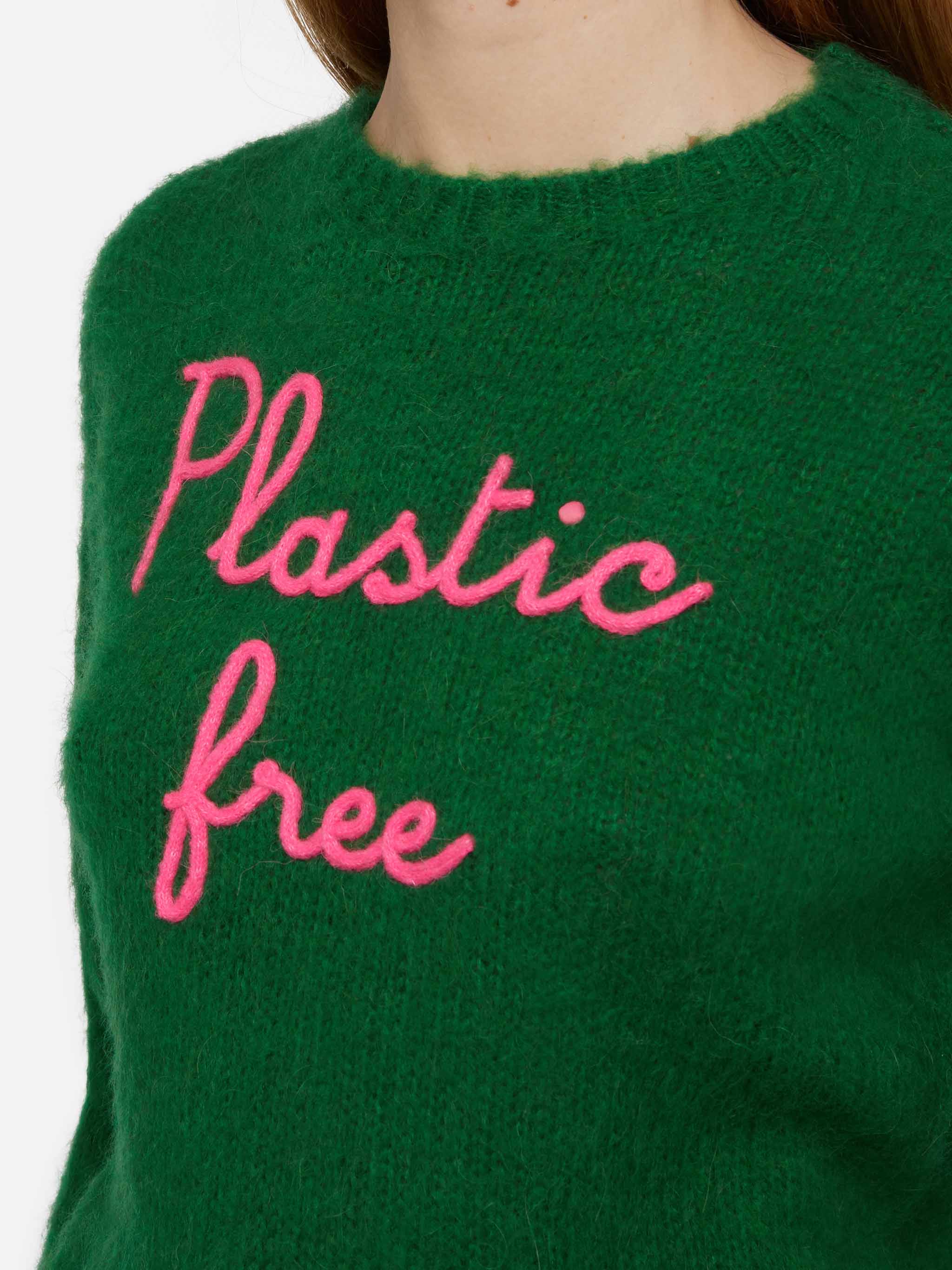 Green New Queen cropped sweater with Plastic Free embroidery - Image 2