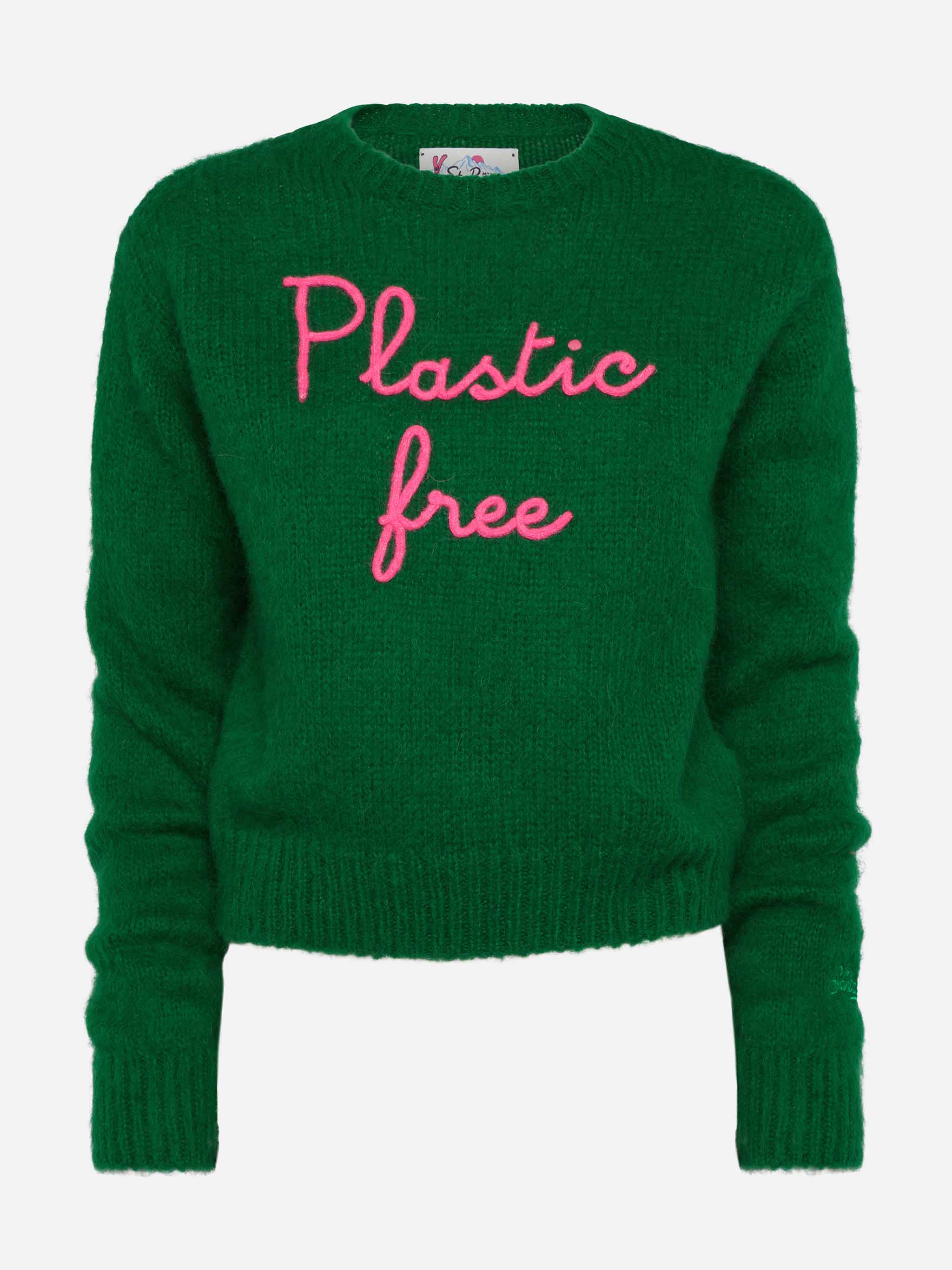 Green New Queen cropped sweater with Plastic Free embroidery - Image 4