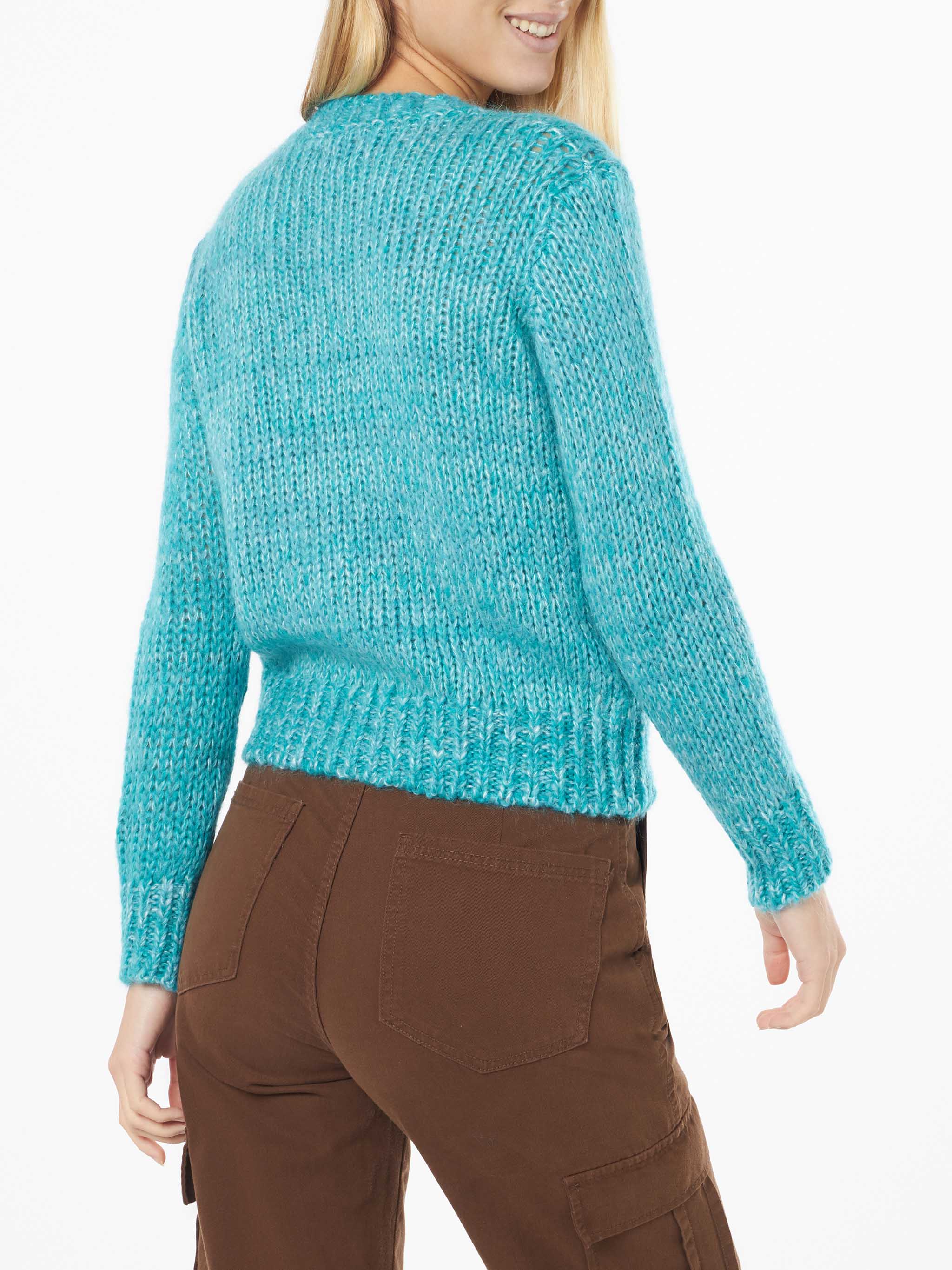 New Queen turquoise mouliné yarn crop sweater with embroidery - Image 3