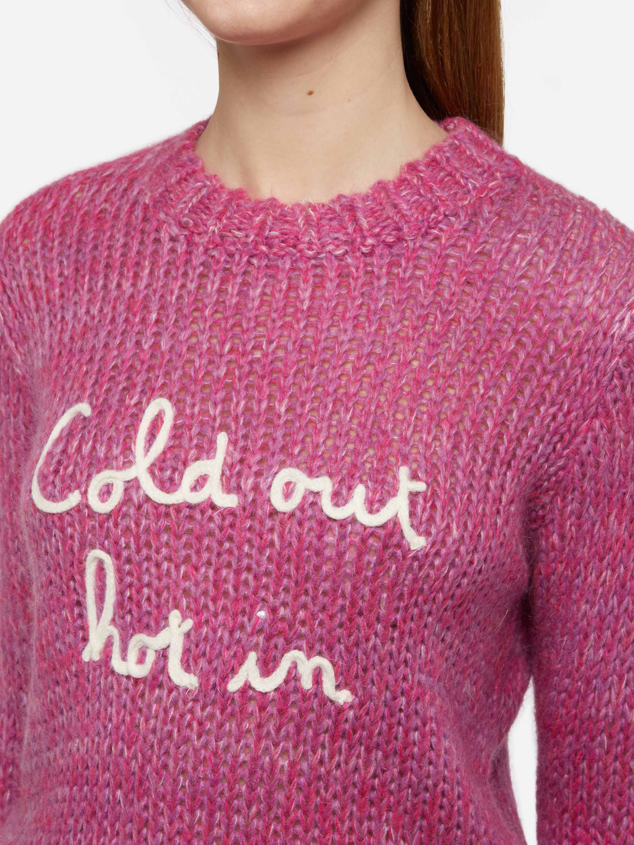 New Queen Soft purple alpaca blend sweater with Cold Out Hot In embroidery - Image 2