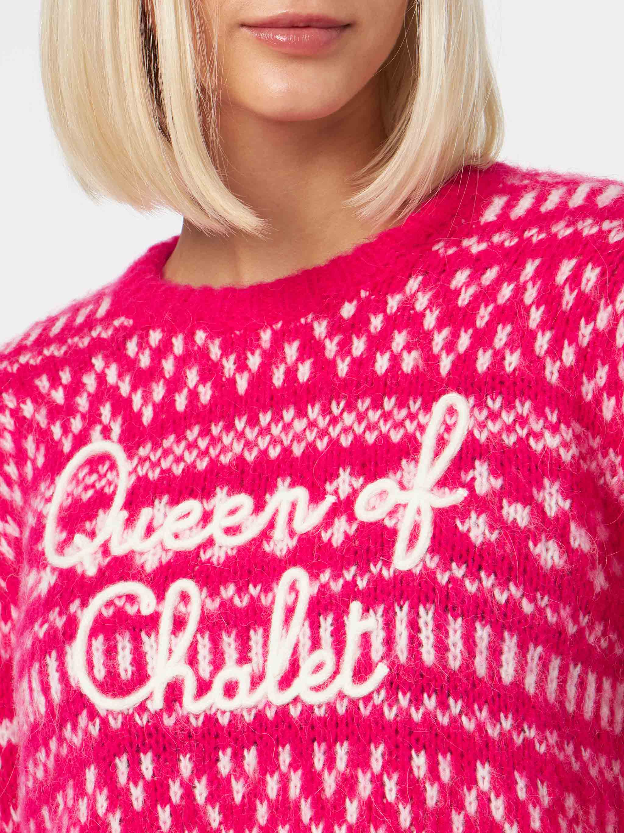 New Queen fuchsia sweater with Queen of Chalet embroidery - Image 2