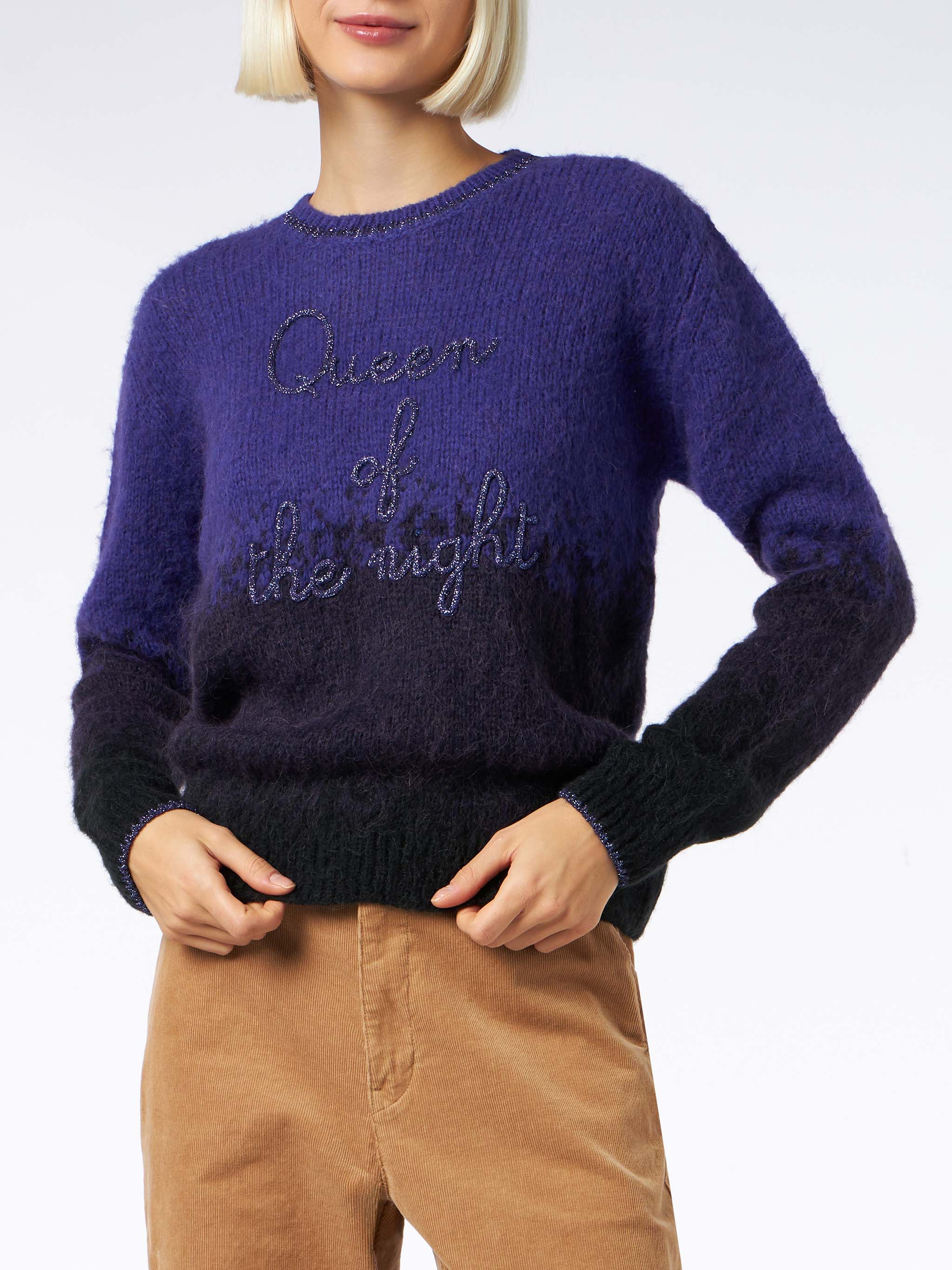 Crewneck soft sweater with Queen of the Night embroidery