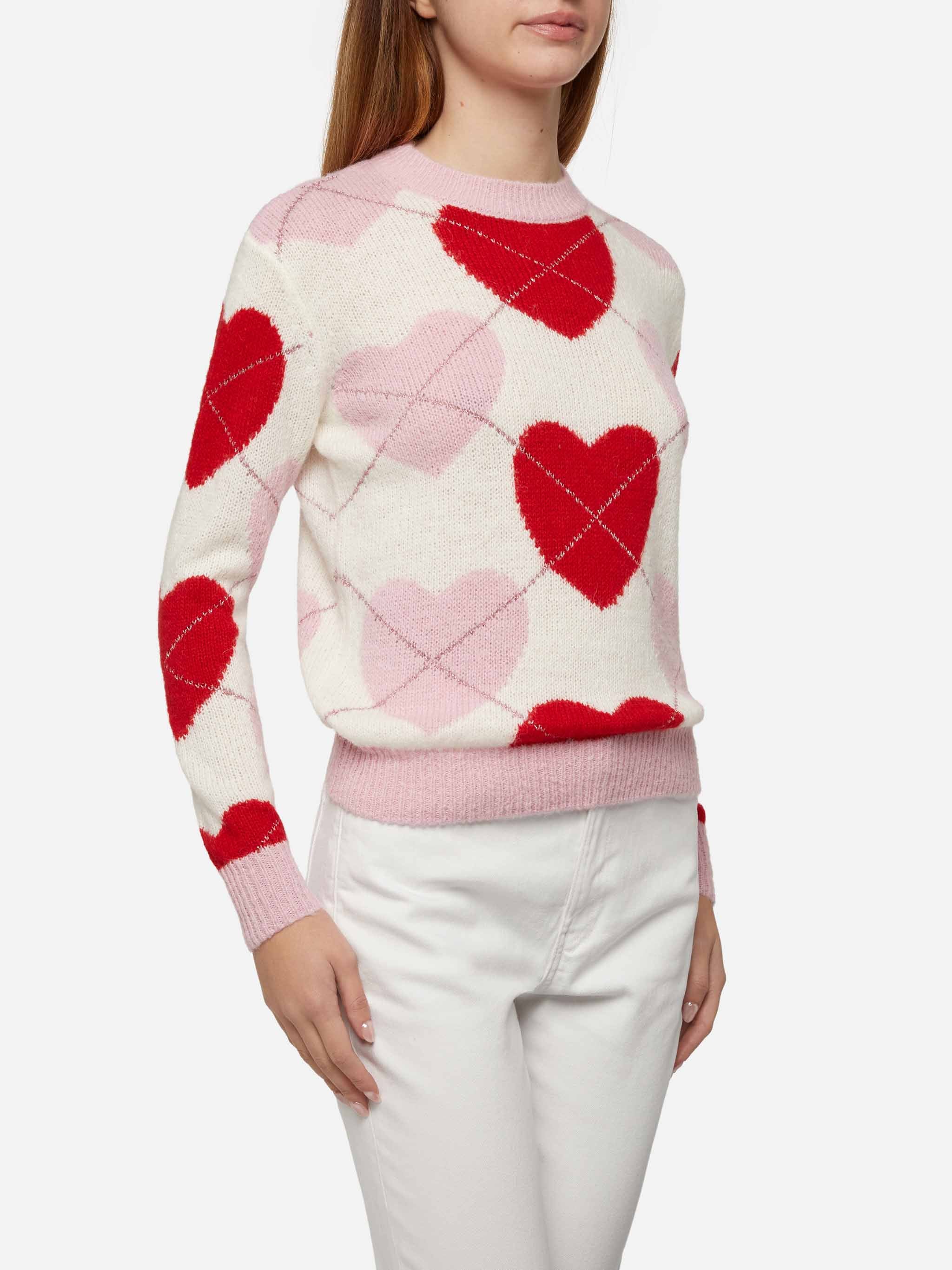 New Queen Soft crewneck sweater with heart jacquard