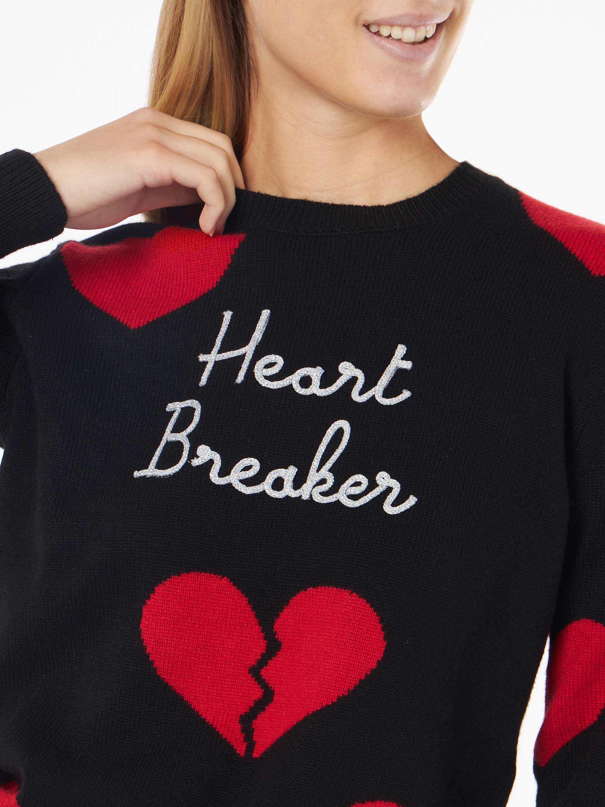New Queen black sweater with Heart Breaker embroidery and heart jacquard - Image 2