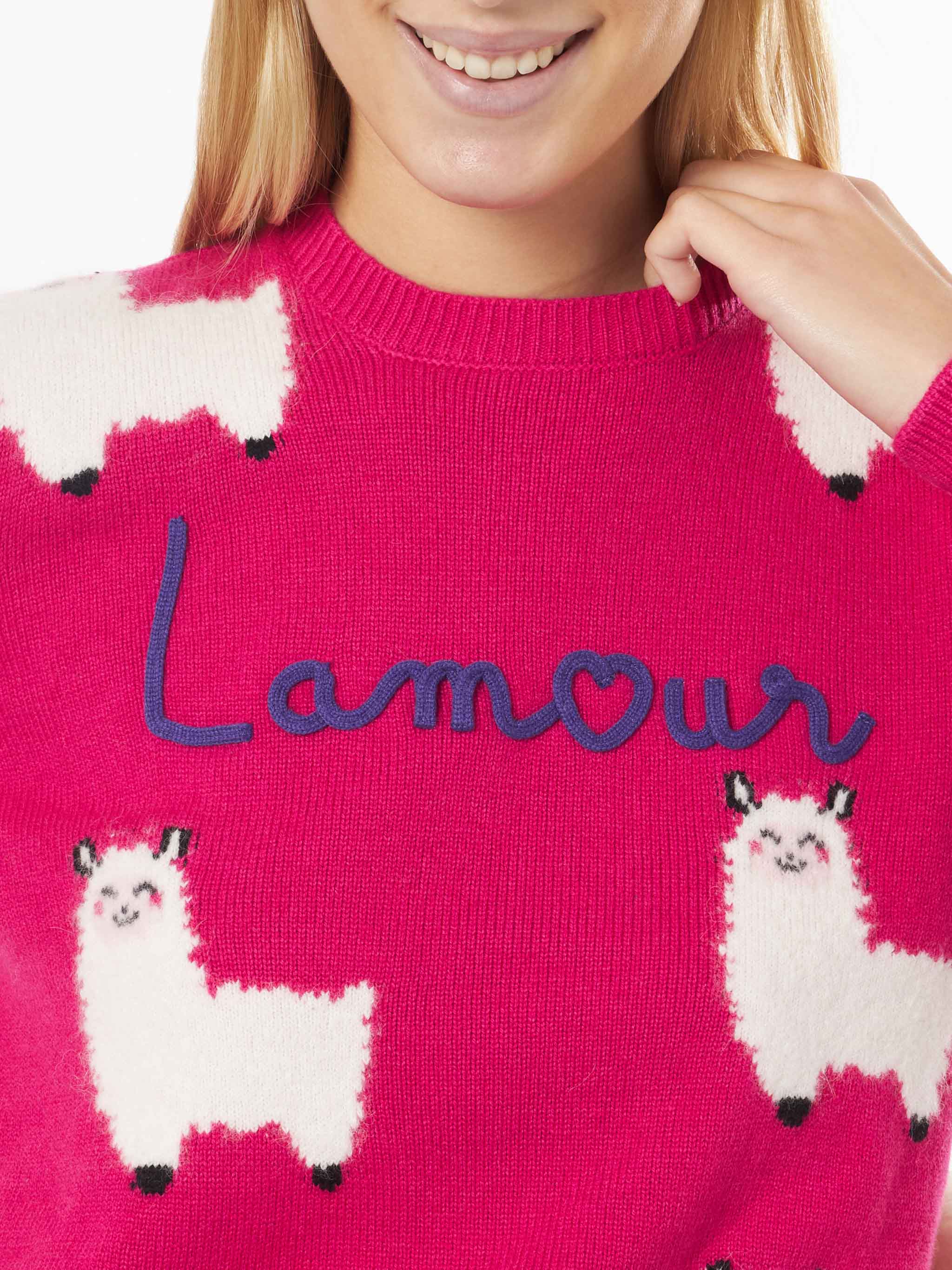 New Queen fuchsia alpaca blend sweater with L Amour embroidery - Image 2
