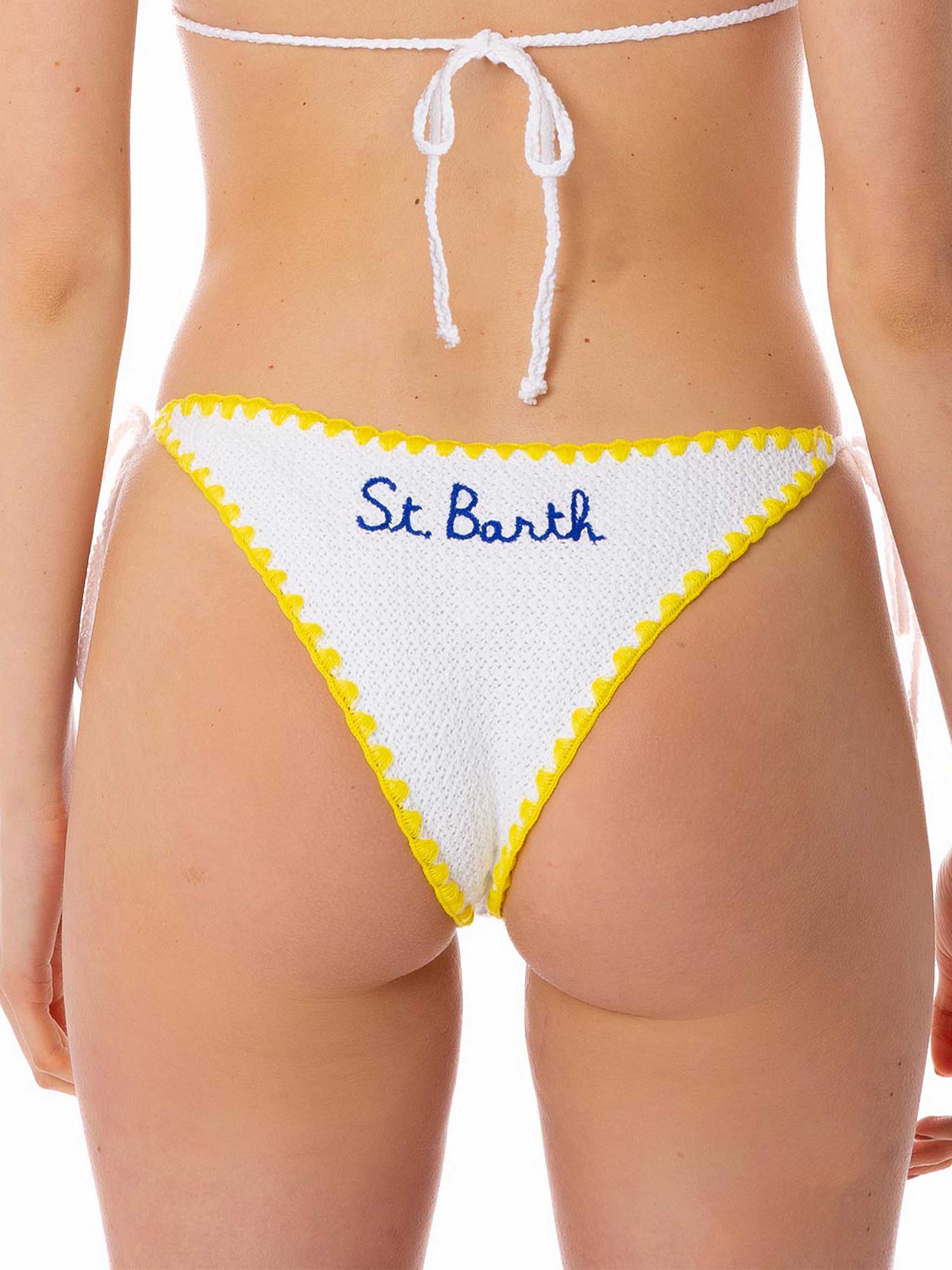 Marielle white crochet swim briefs with floral embroidery - Image 2