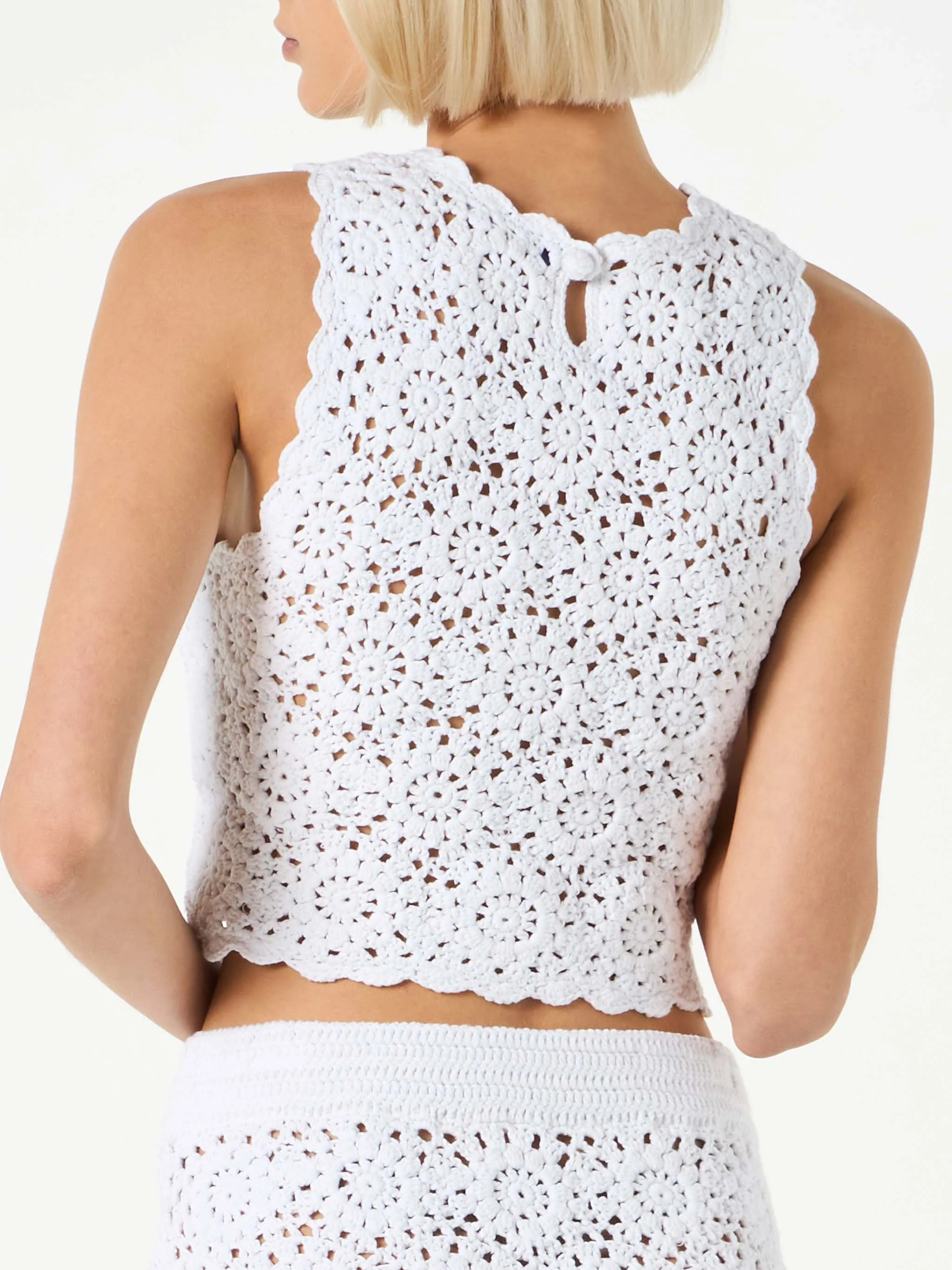 Medison white crochet halterneck top with flower pattern - Image 2