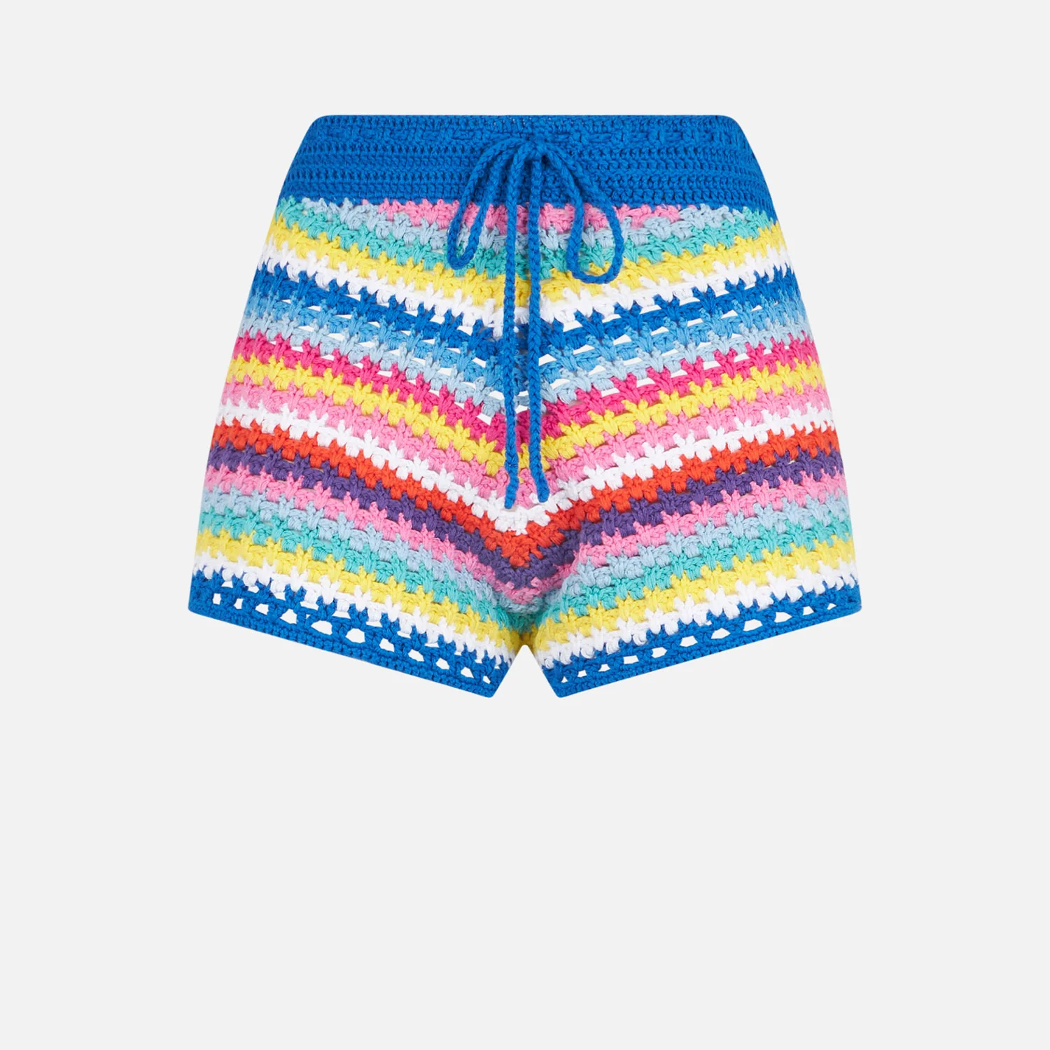 Multicolor crochet Kalima shorts on bluette background