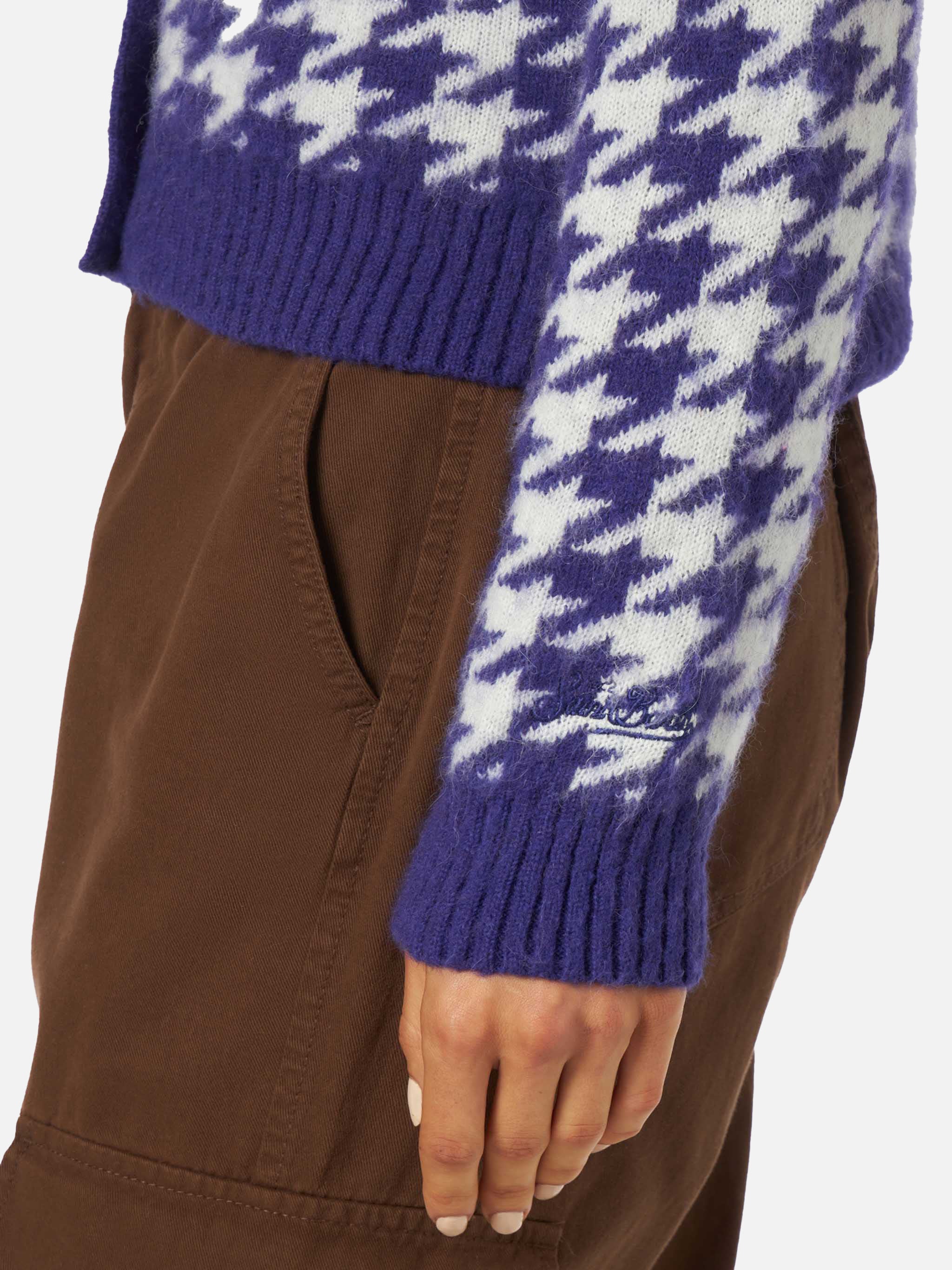 Purple pied de poule Megeve cropped cardigan - Image 3