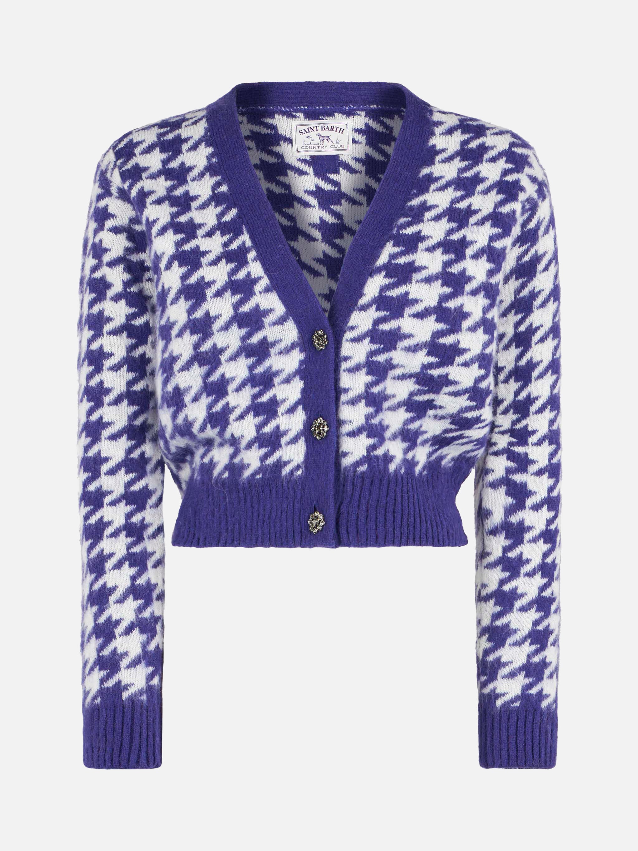 Purple pied de poule Megeve cropped cardigan - Image 4