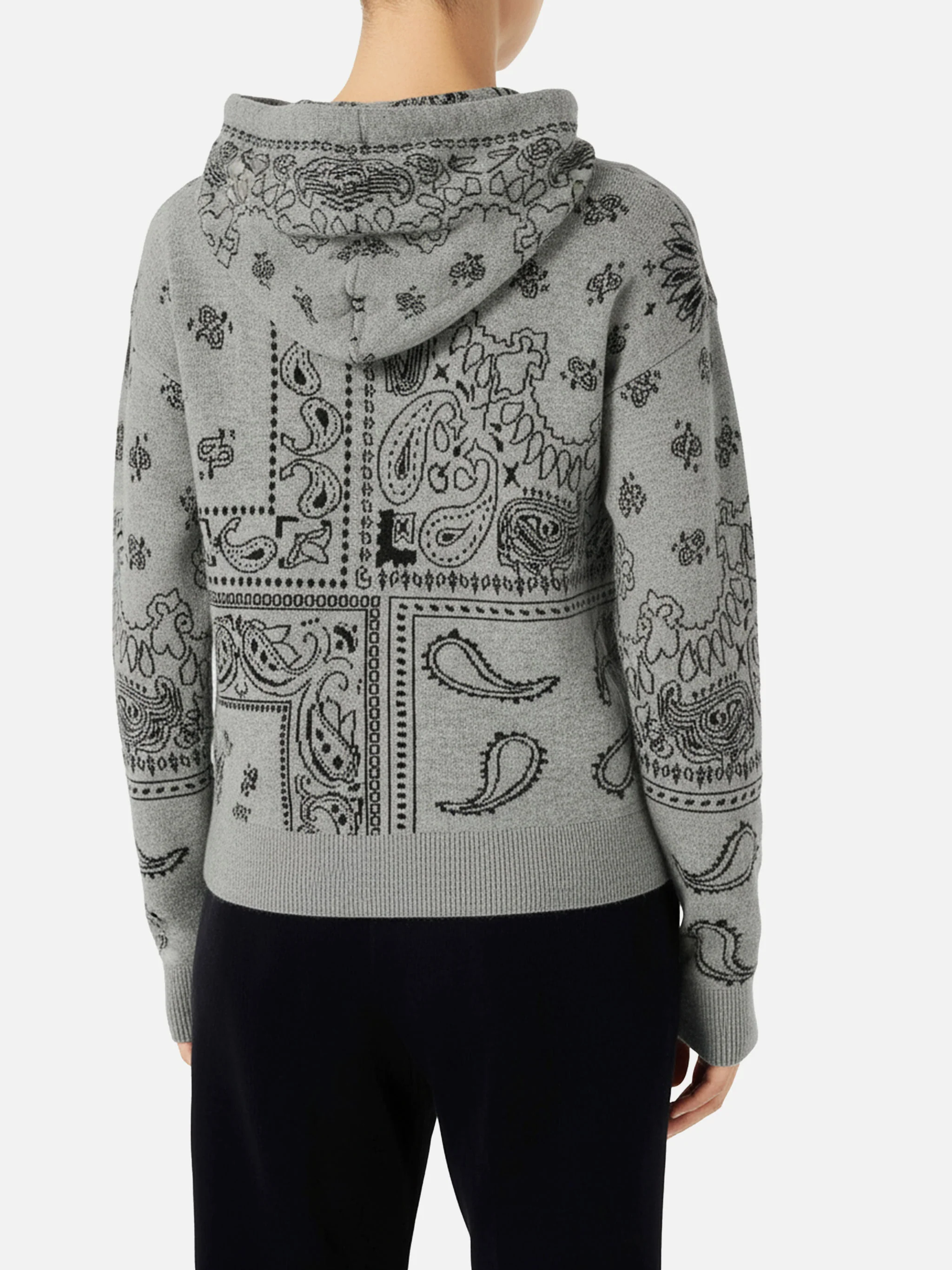 Grey Meg cropped hoodie in blended cashmere with bandana print - Image 3