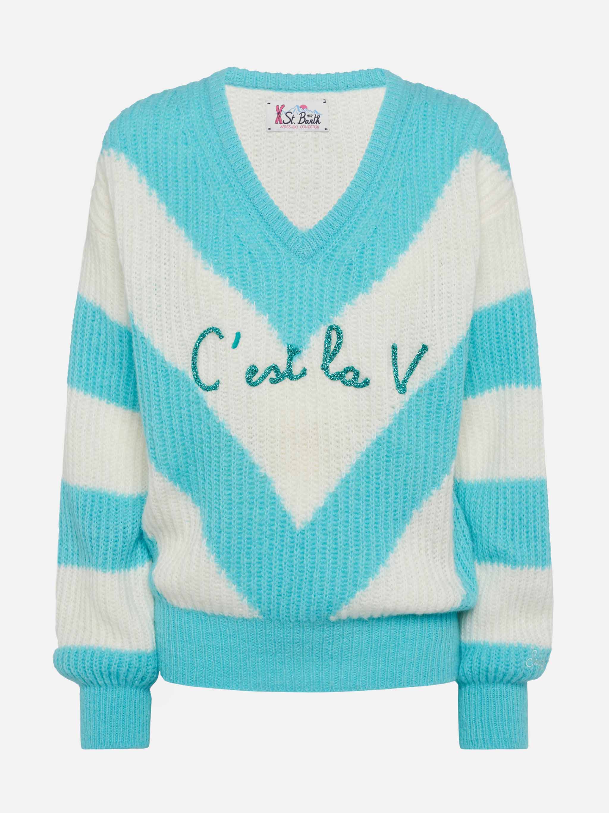 Annecy Soft cropped sweater with diamond pattern and V-neck - Image 4