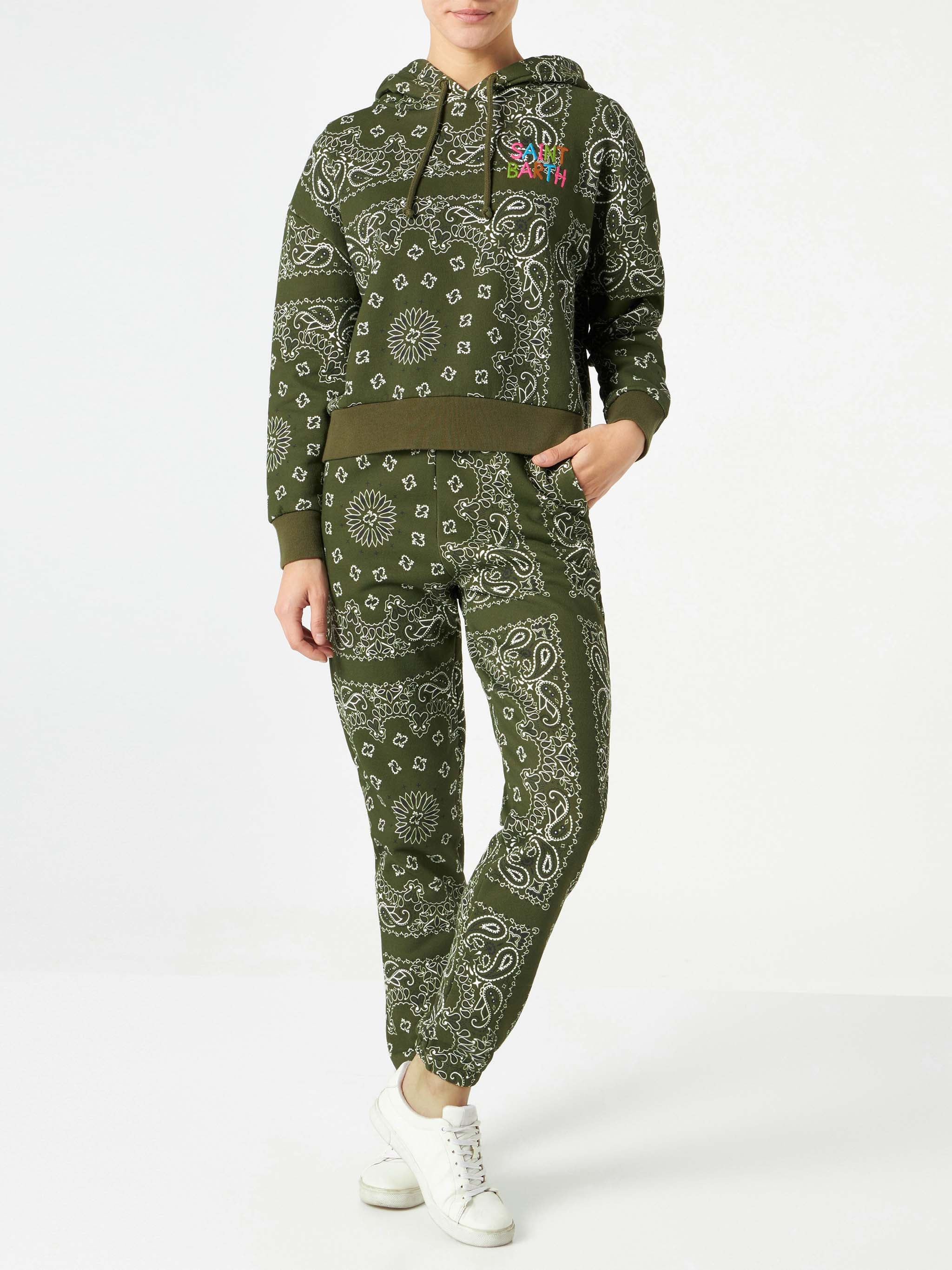 Cotton fleece pants Odalys with green bandana print - Image 3