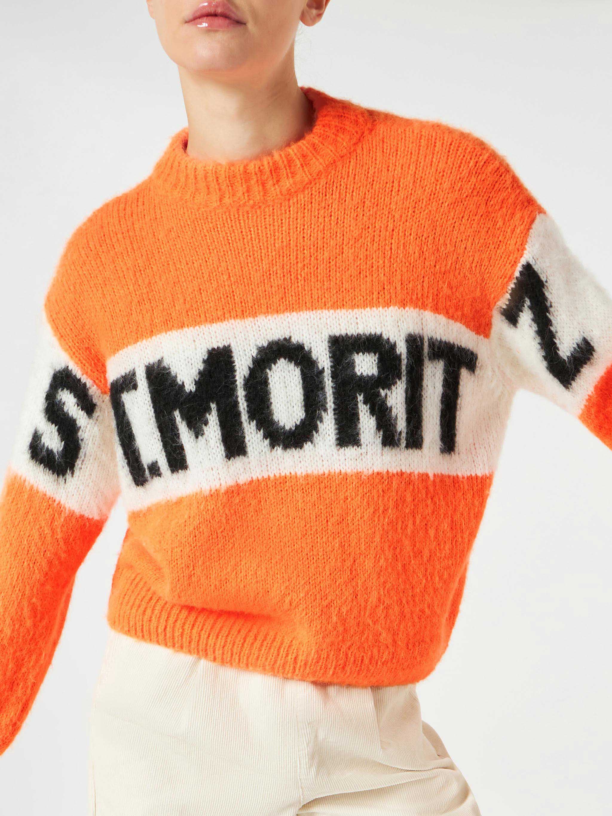 Danya Soft fluo orange sweater with St. Moritz embroidery - Image 2