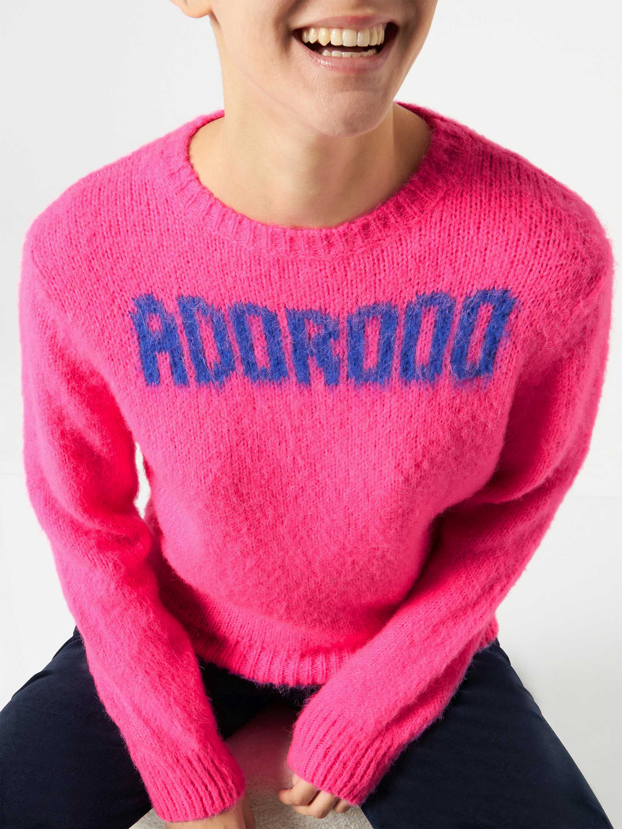 New Queen Soft fluo pink brushed sweater with Adorooo embroidery - Image 2