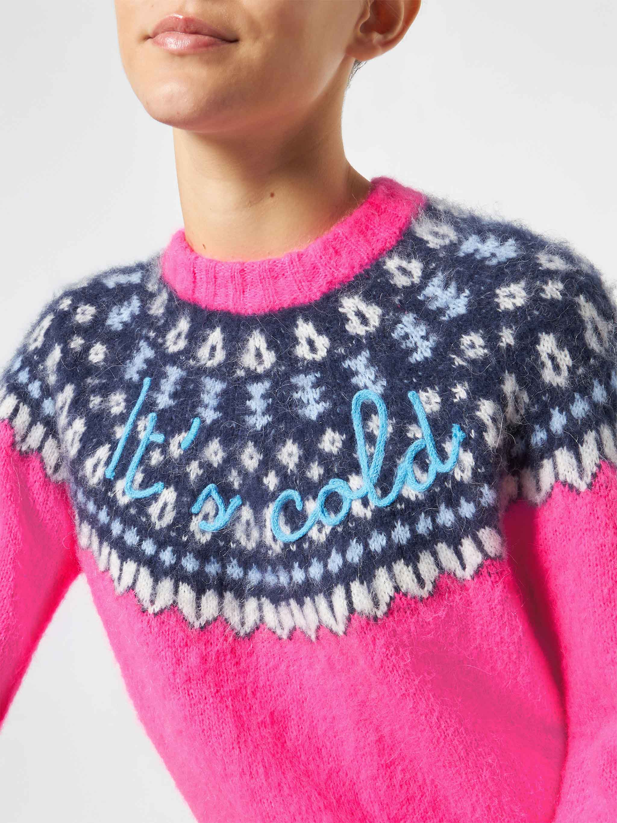 New Queen Nordic Soft fuchsia jacquard sweater with embroidery - Image 2