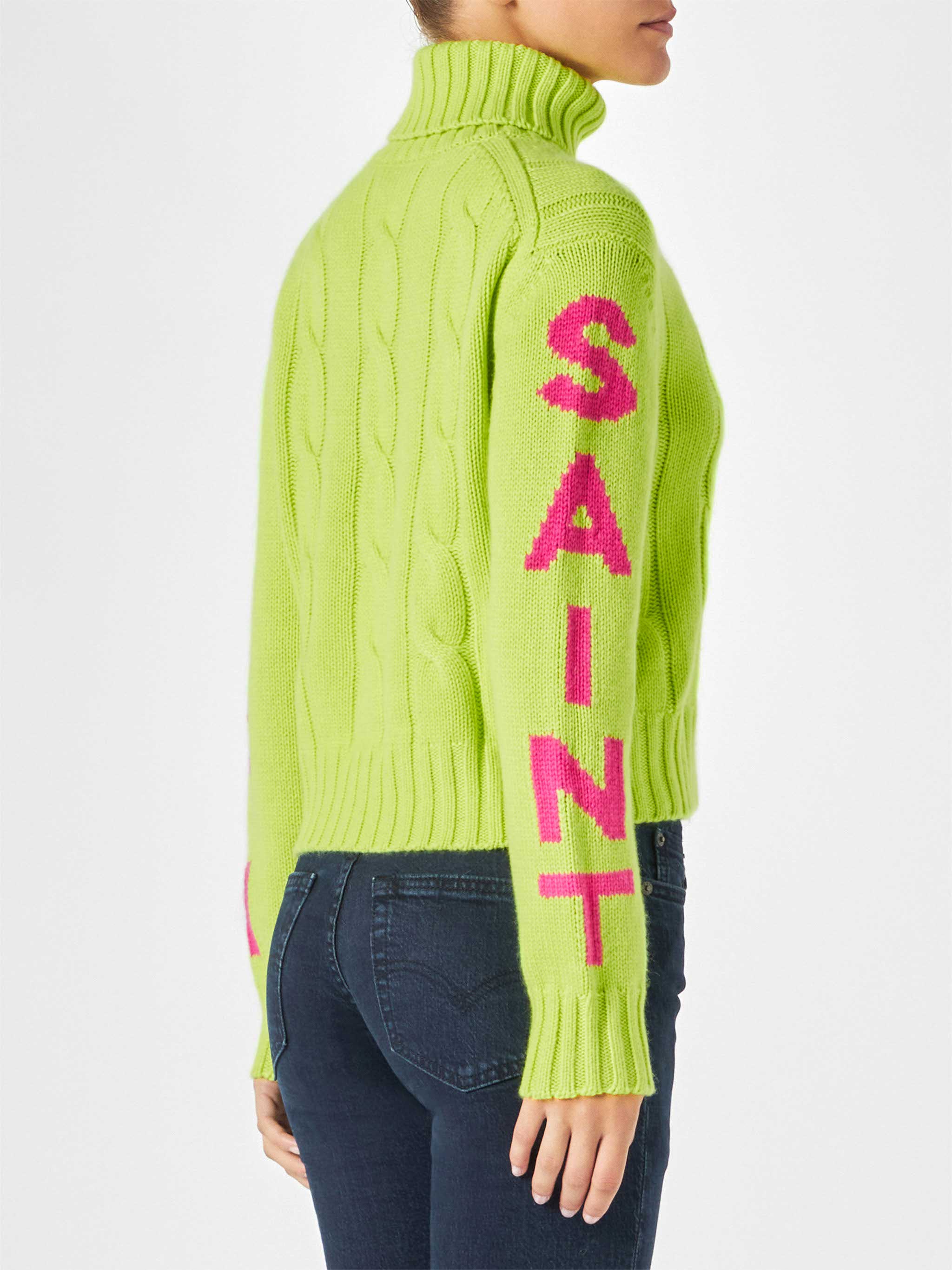 Adler fluo yellow cable-knit turtleneck sweater - Image 2