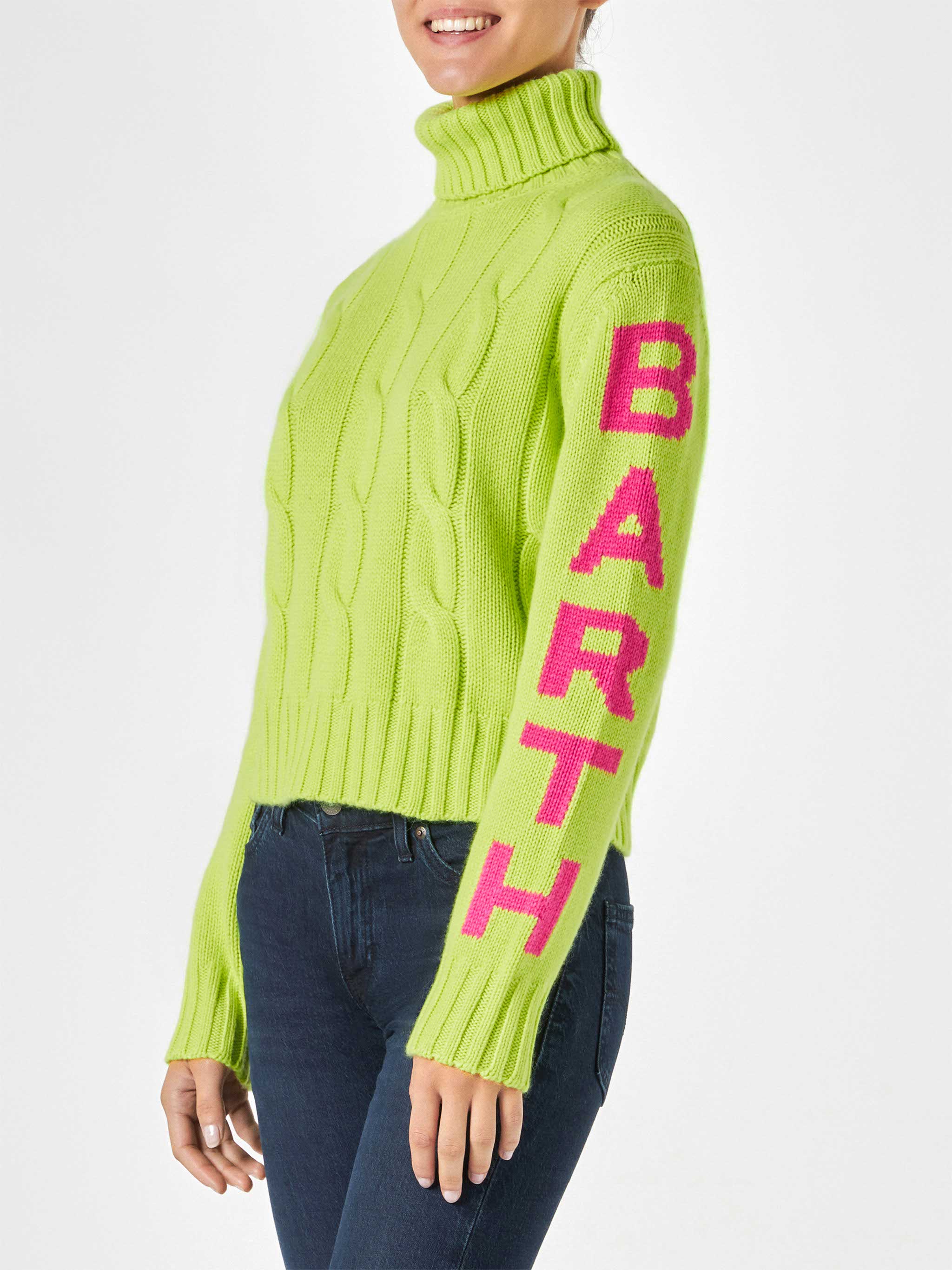 Adler fluo yellow cable-knit turtleneck sweater - Image 3