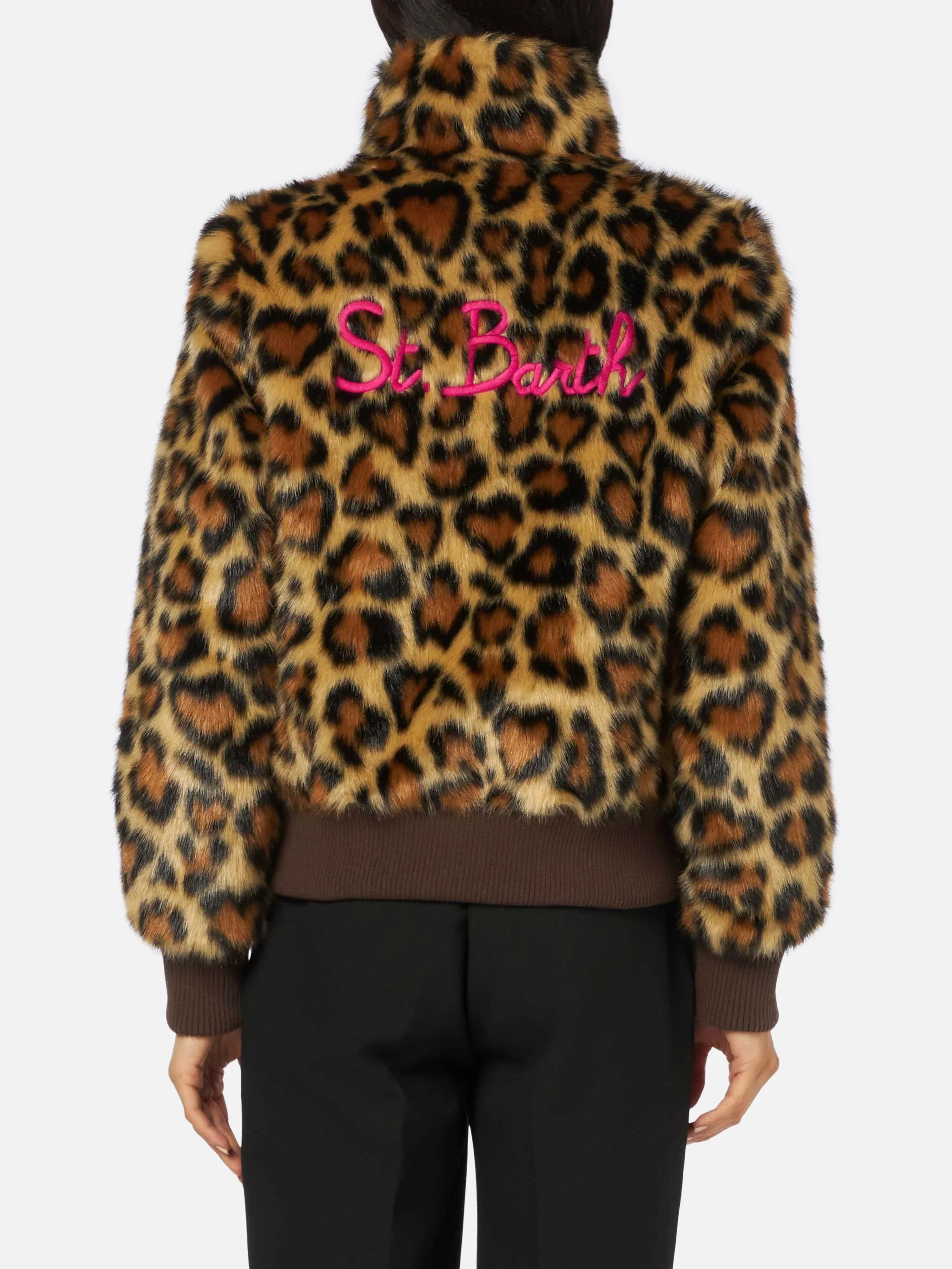 Janette brown furry jacket with animal heart print - Image 2