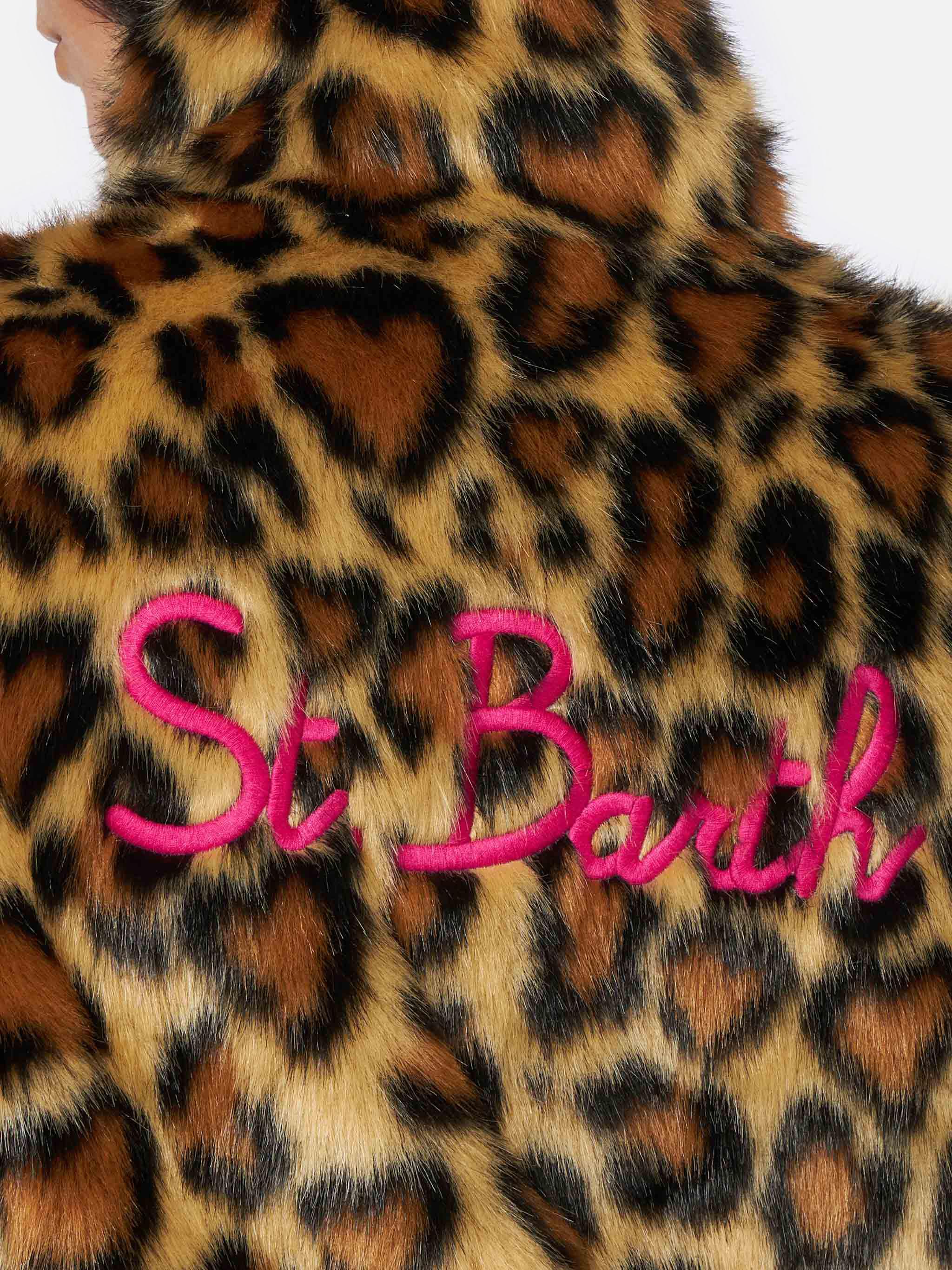 Janette brown furry jacket with animal heart print - Image 3