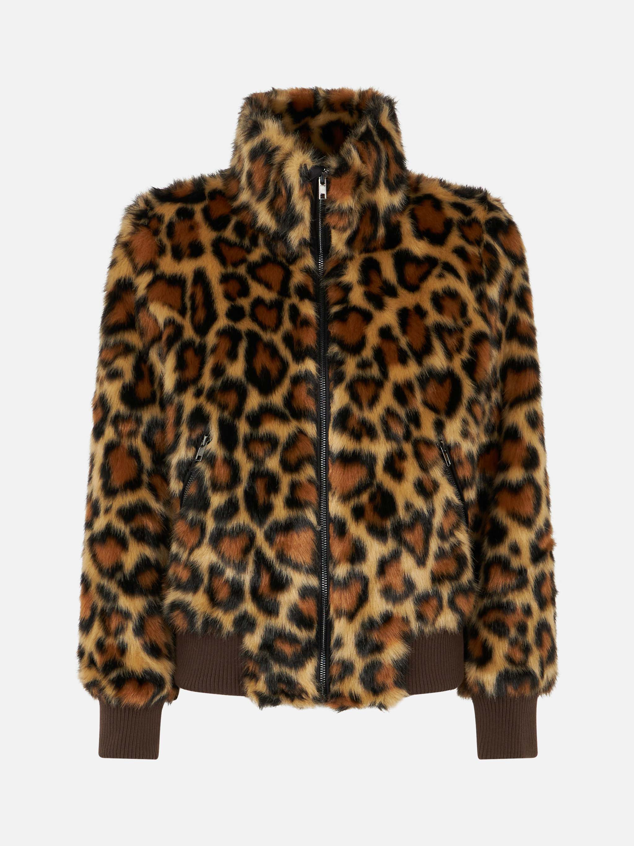 Janette brown furry jacket with animal heart print - Image 4