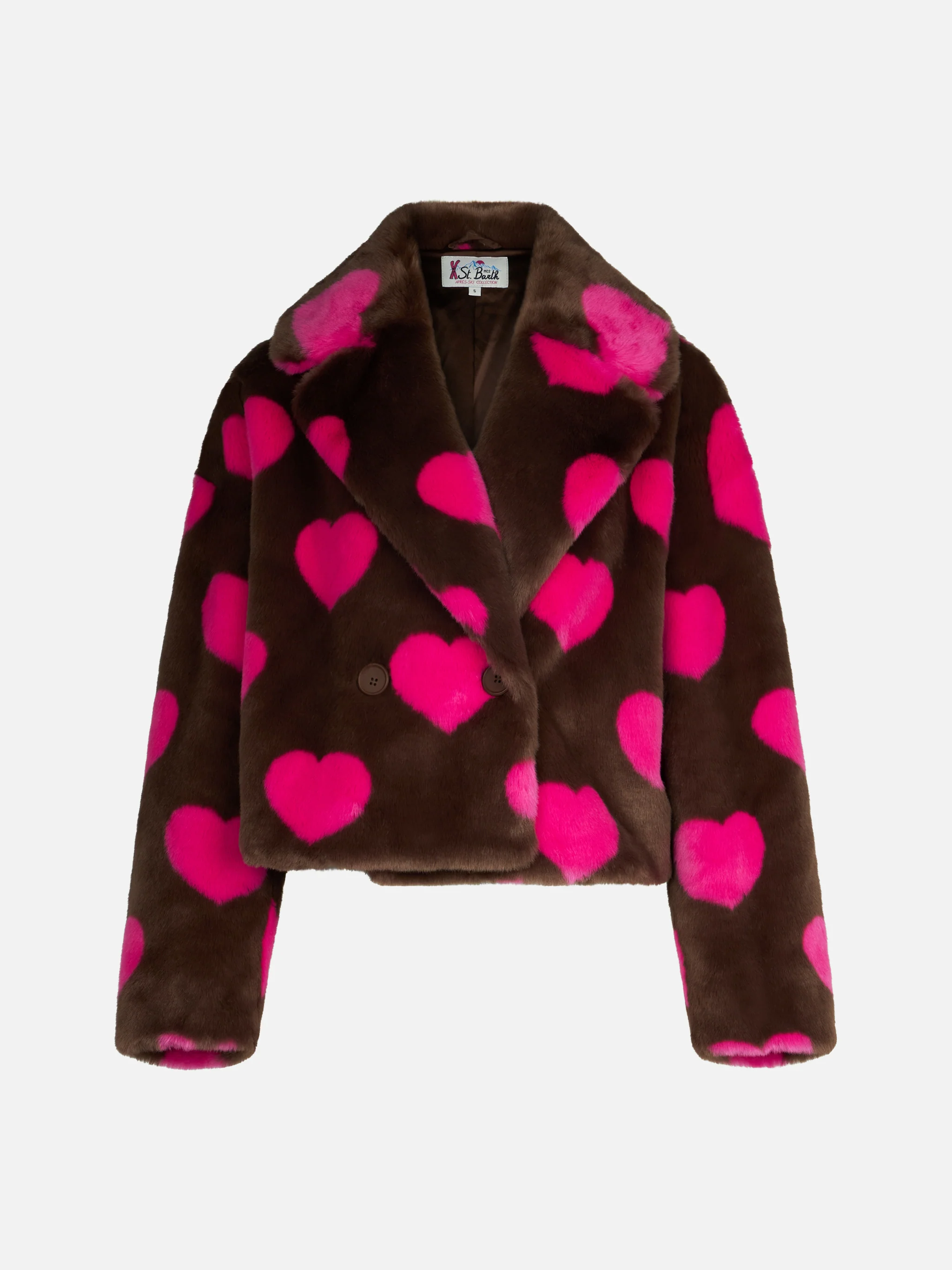 Emelyn short faux fur jacket with heart print - Image 4