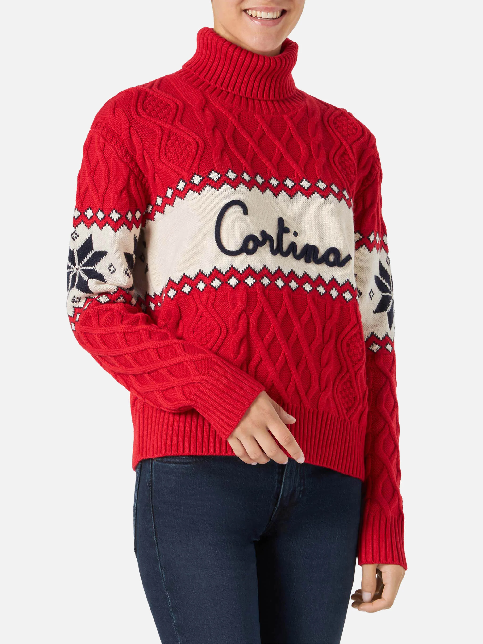 Anton red half-turtleneck sweater with Cortina lettering - Image 2