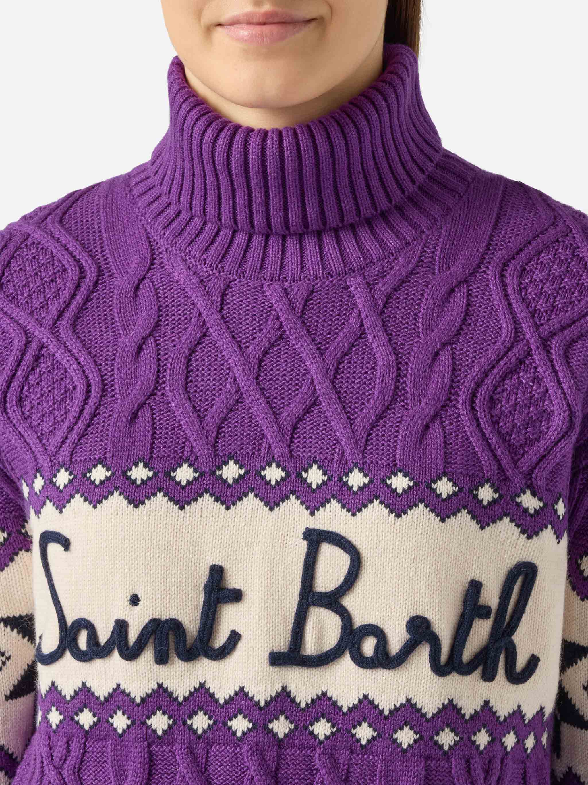 Purple Anton braided sweater half turtleneck with logo - Image 2