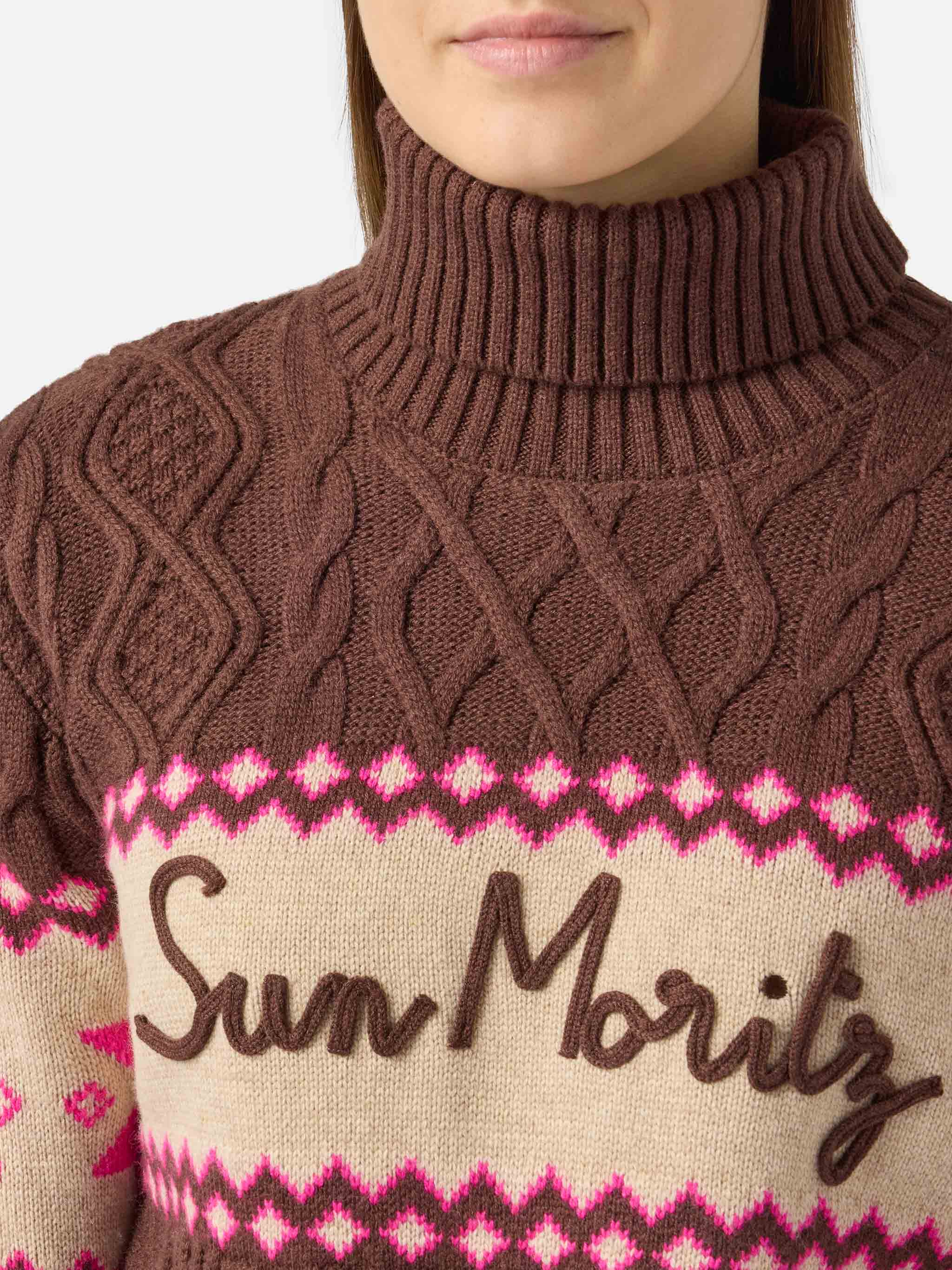 Brown braided Anton sweater with half turtleneck - Image 2