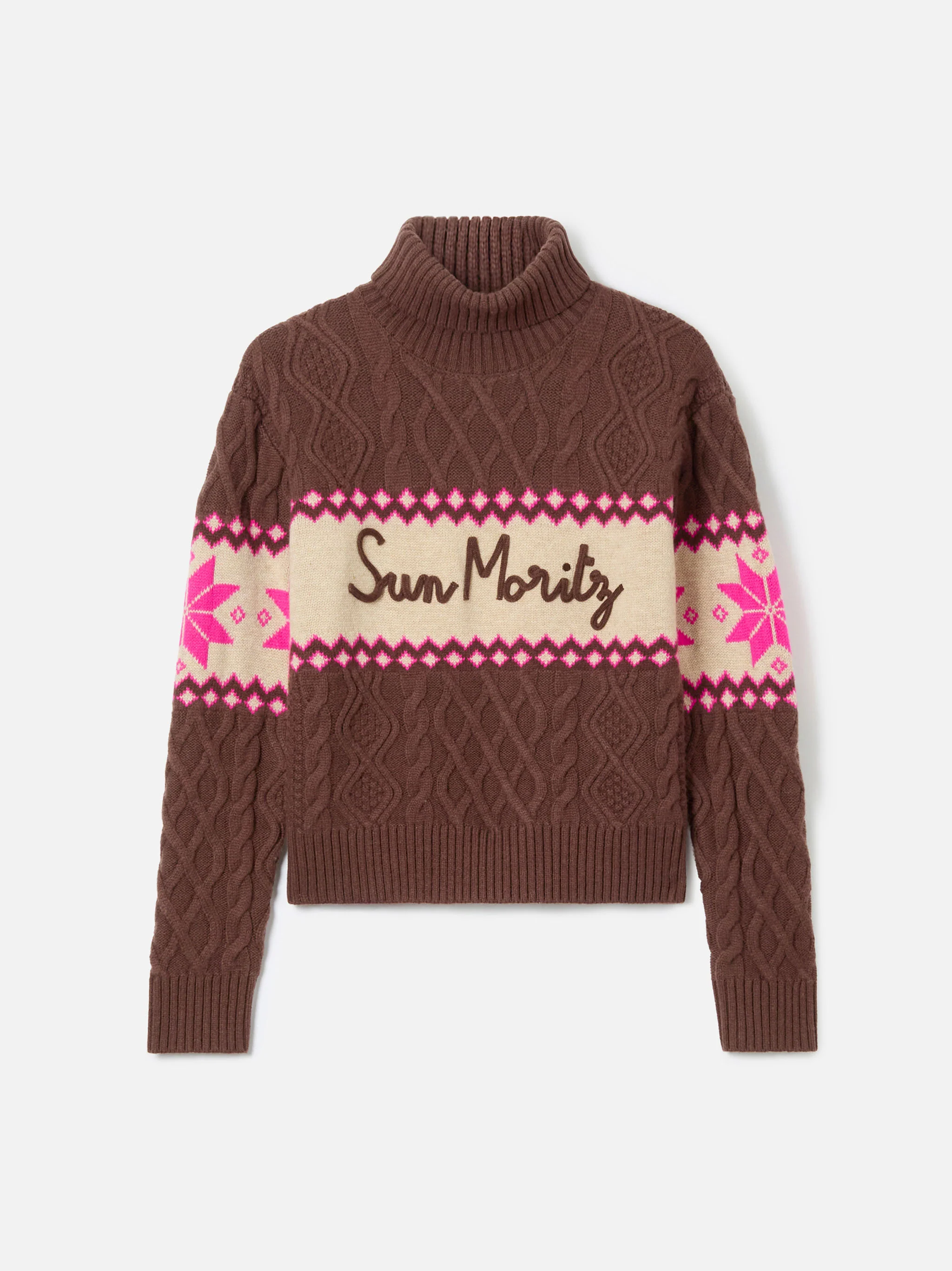 Brown braided Anton sweater with half turtleneck - Image 5