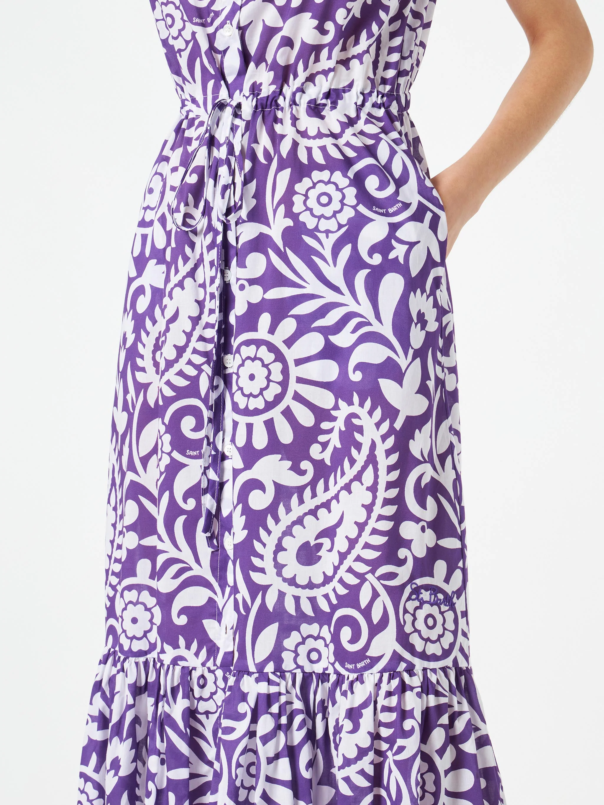 Purple Ida cotton long dress with paisley print - Image 3