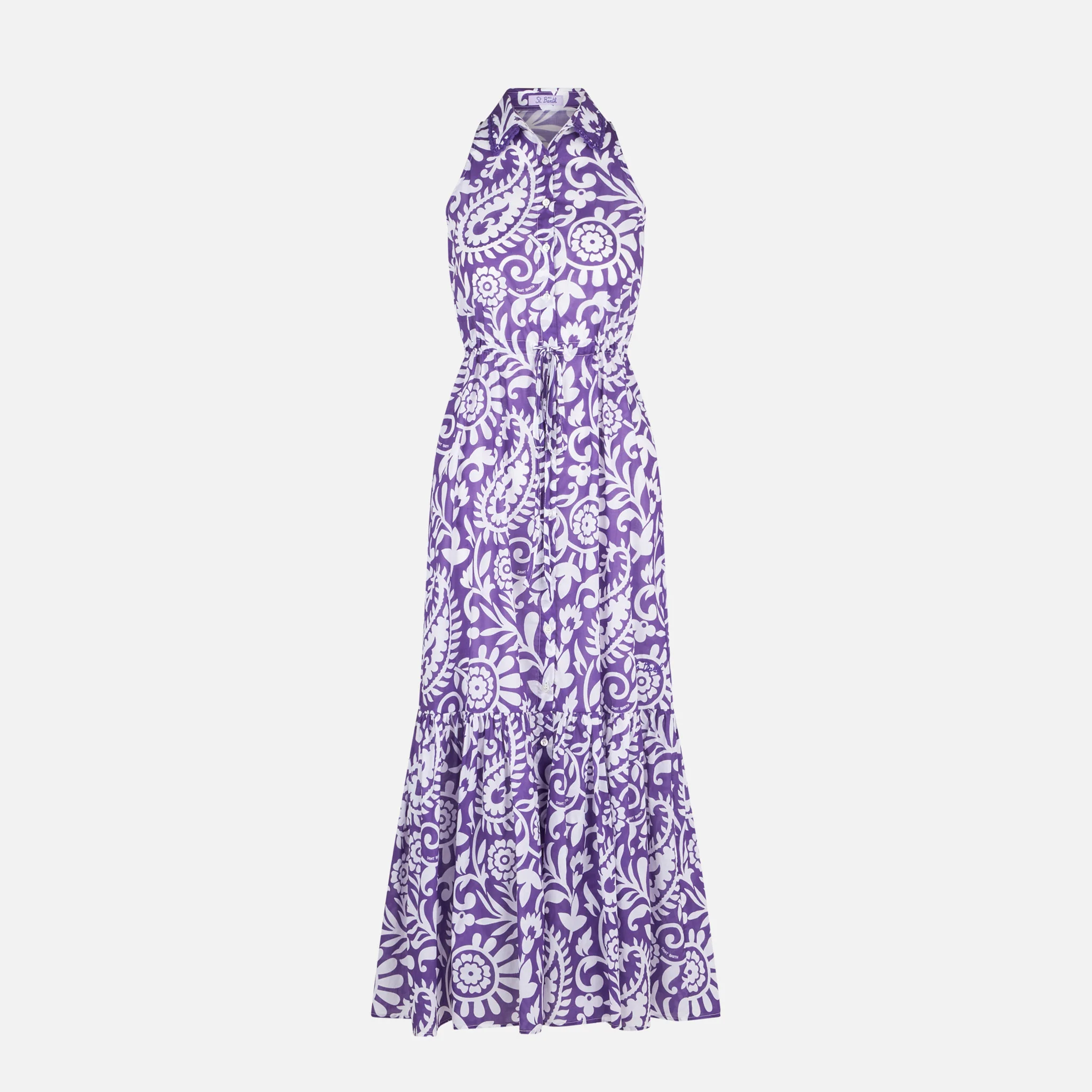 Purple Ida cotton long dress with paisley print - Image 4