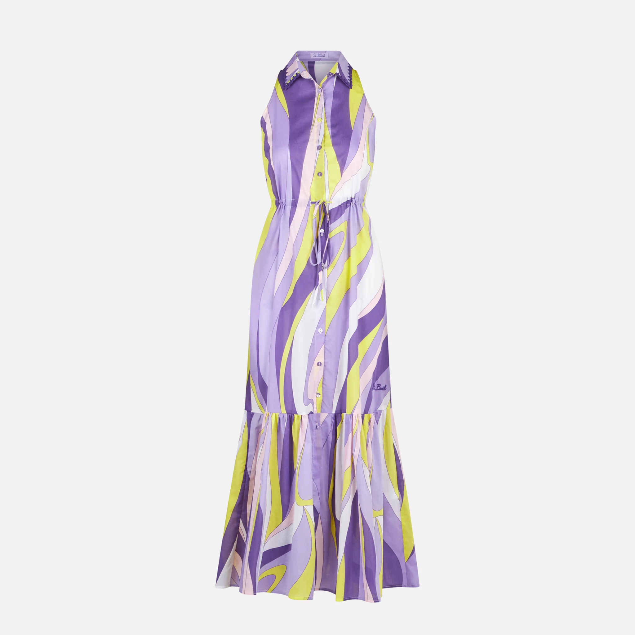 Ida cotton long dress with wave print - Image 3