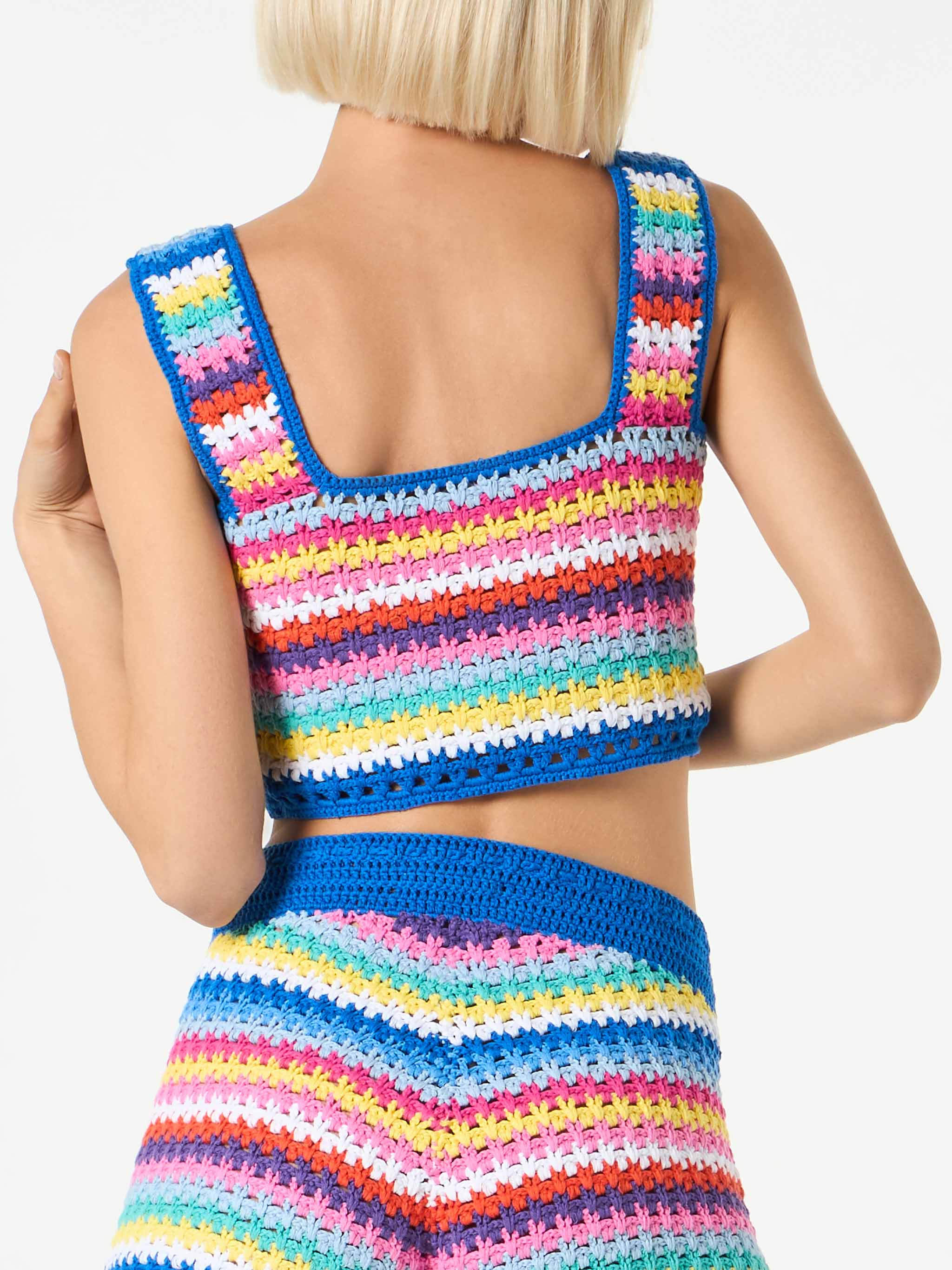 Multicolor crochet Halima top on bluette background - Image 2