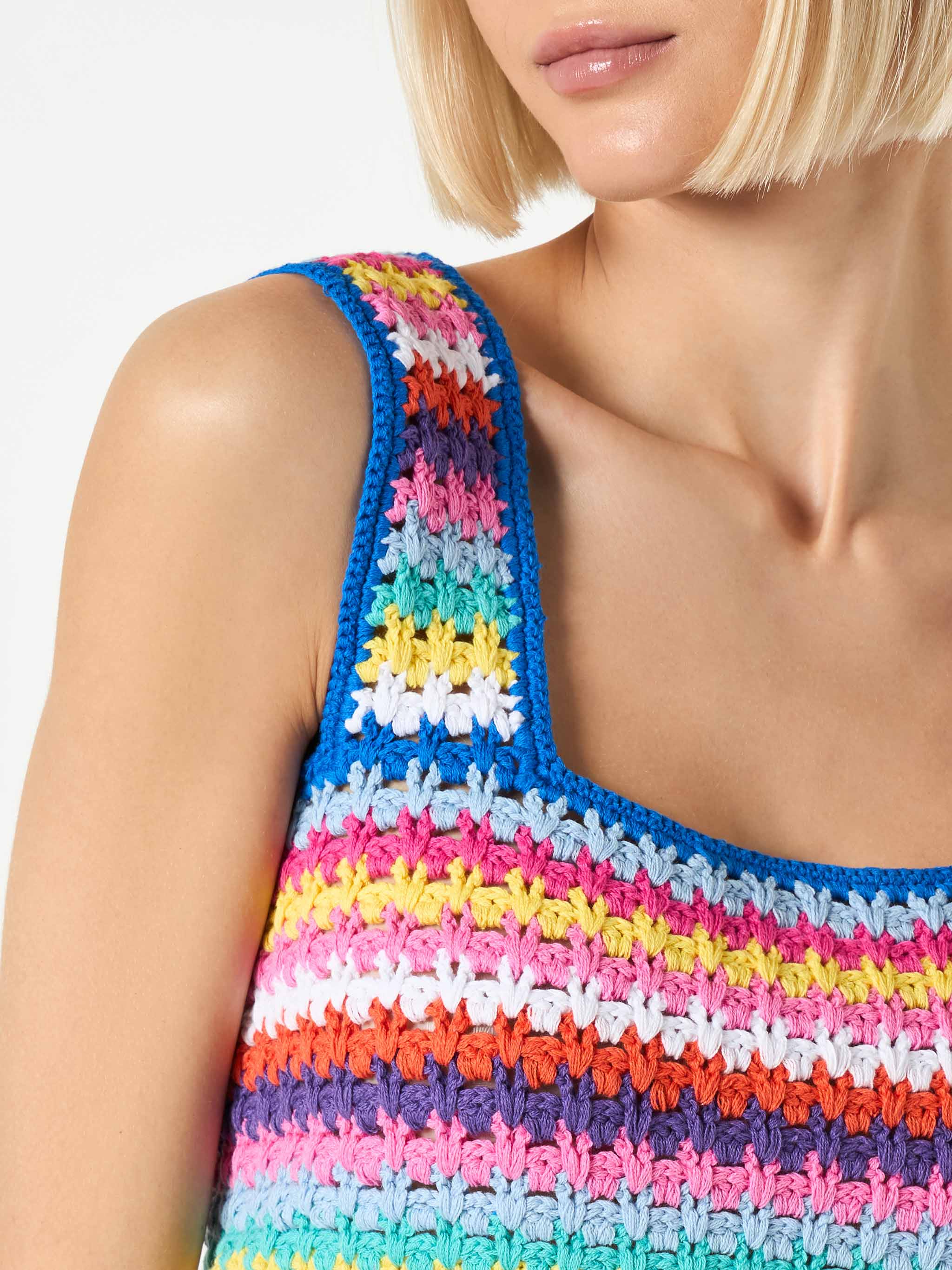Multicolor crochet Halima top on bluette background - Image 4